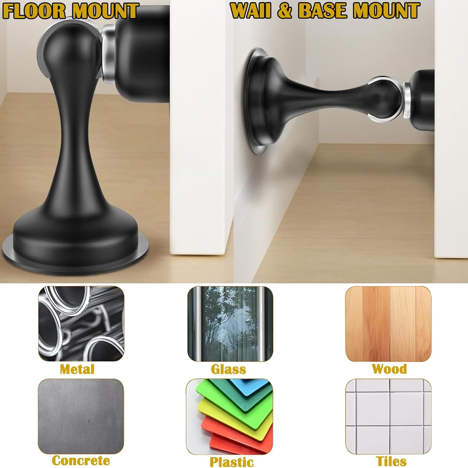 Door Stoppers,Heavy Duty Stainless Steel Holders for Bottom/Top,Wall/Floor Mount,No Drilling Door Stop with 3D Adhesive Tapes,2 Pcs image number 1