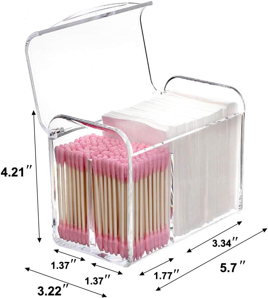 3 Partitions Cotton Ball and Swab Holder Organizer with Lid Clear Acrylic Cotton Pad Container for Cotton Swabs Q-Tips Make up Pads Cosmetics and More (Clear) image number 4
