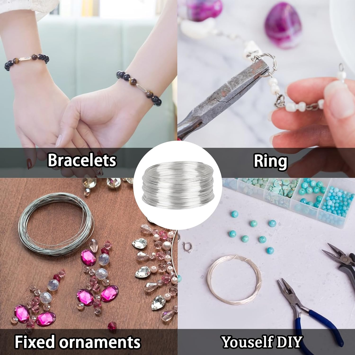 100 Loop Memory Wire for Beads Jewelry Making - Silver Steel Wire for Bracelet and DIY Crafts image number 5