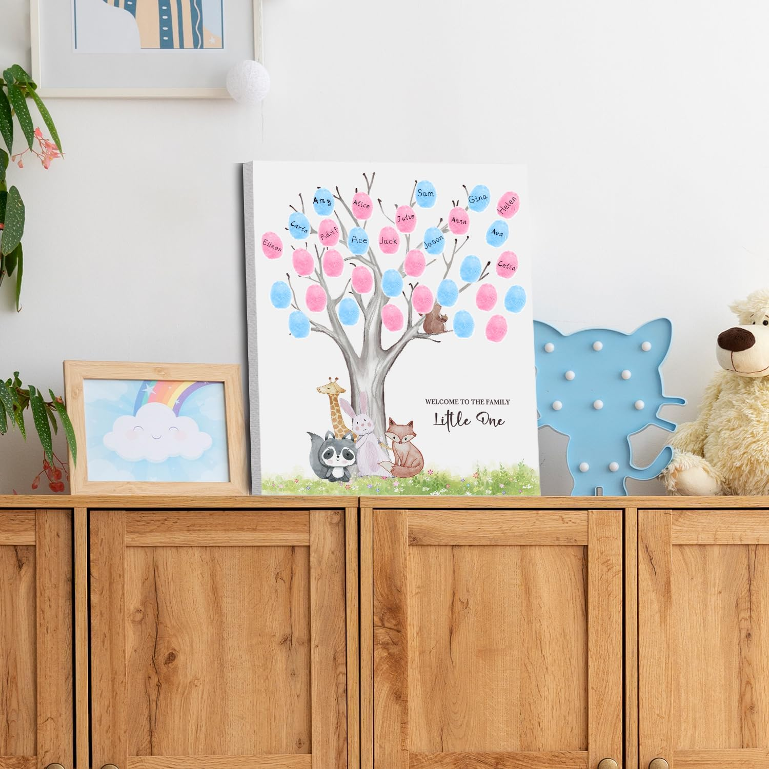 Sirjiera Gender Reveal Fingerprint Book, Baby Shower Message Canvas, Fingerprint Message Book with Stickers, Baby Shower Decoration for Expectant Mothers, Gender Reveal Keepsake image number 4