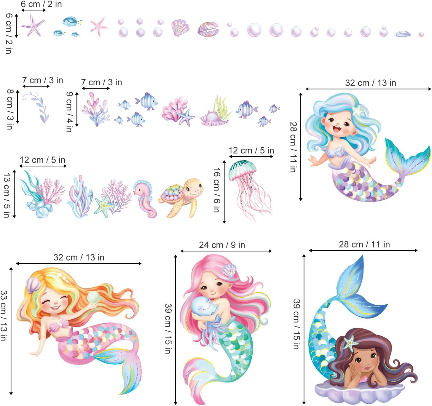 Decalmile under the Sea Mermaid Wall Decals Ocean Fish Starfish Turtle Wall Stickers Baby Nursery Girls Bedroom Bathroom Wall Decor image number 1