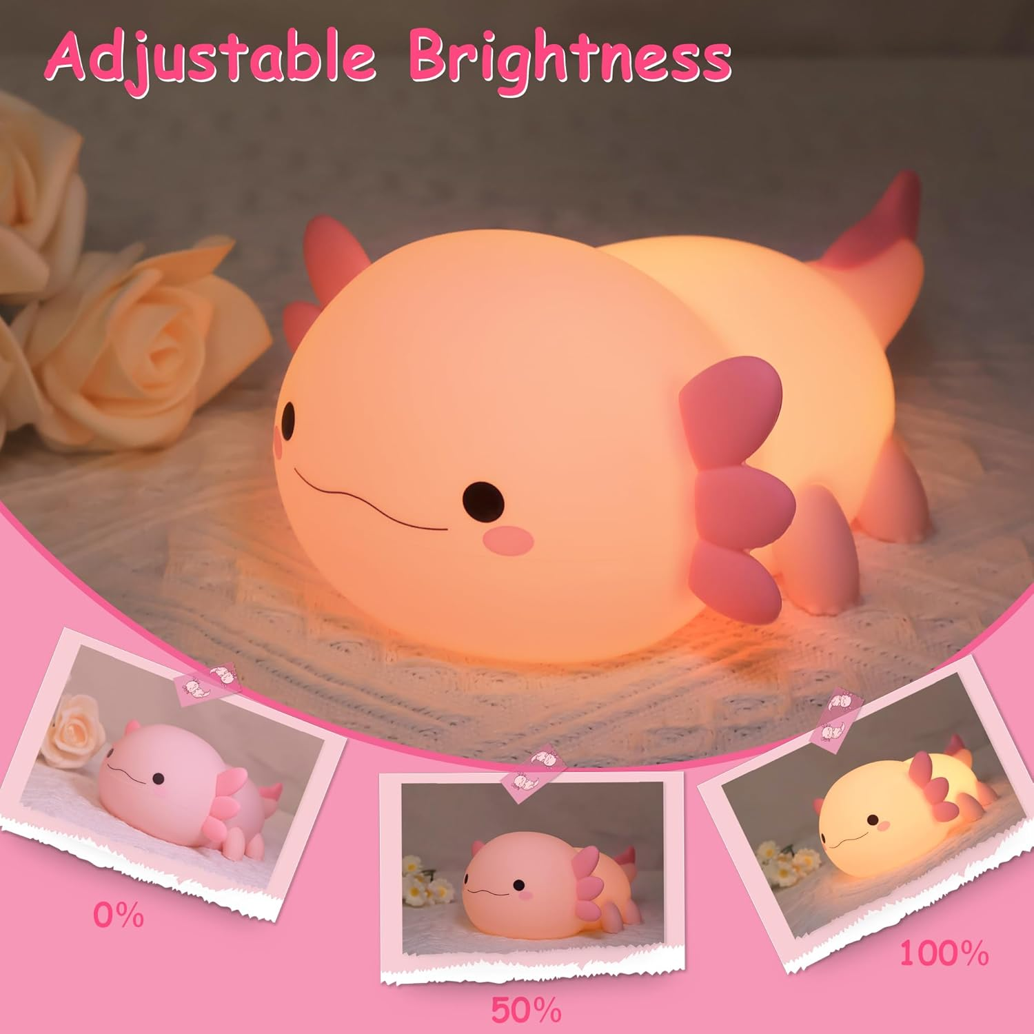 Ammonite Axolotl Gifts, Cute Axolotl Night Light Axolotls Lamp for Kids, Soft Silicone Kids Nursery Nightlight LED Touch Light, Kids Bedroom Decor as Xmas Birthday Gifts image number 1
