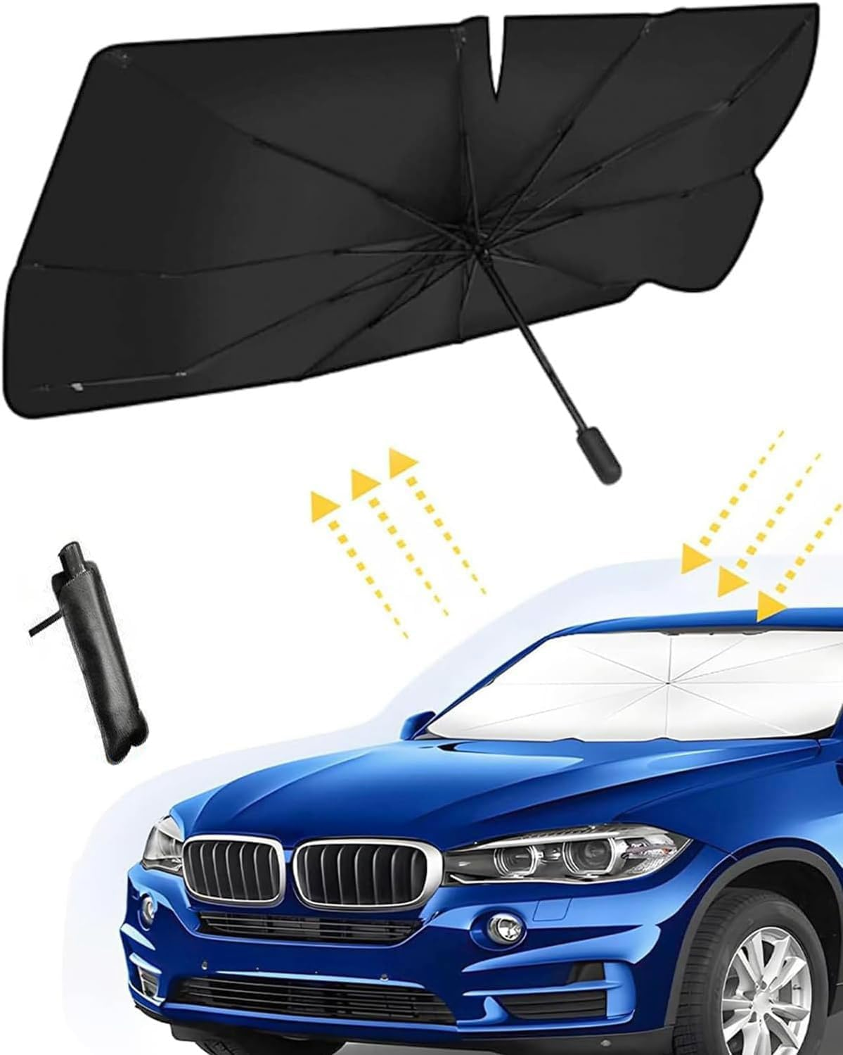 Large Car Sunshade Front Windshield with Safety Hammer Car Windscreen Sun Shade Umbrella Sunshade UV Rays Protector Car Shades for Most Cars Suvs image number 2