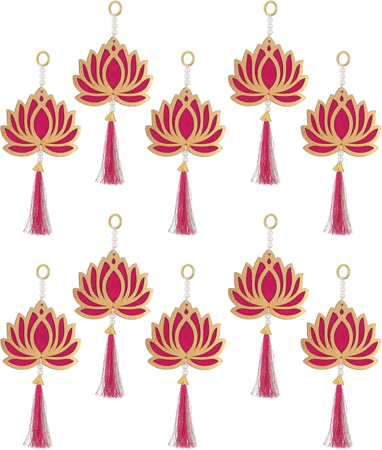 TIED RIBBONS Lotus Backdrop Hanging Pooja Decor | Plastic, 11 Inch | Set of 10 | Indian Diwali Decorations for Home, Navratri, Wedding, Ganesh Pooja, Door Entrance | Ganesh Chaturhti Decoration image number 3