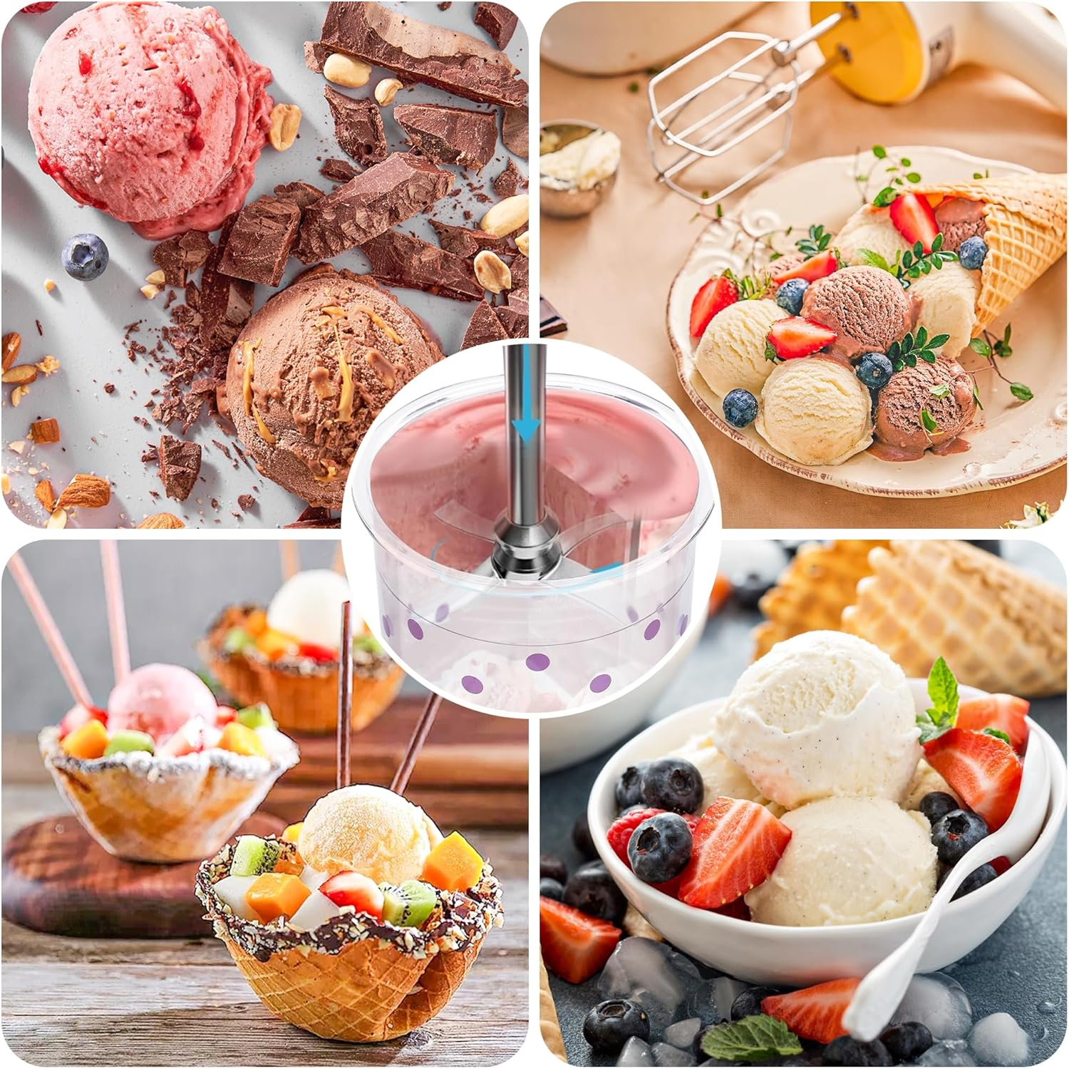 Generisch Compatible with Ninja Creami Ice Cream Maker NC300/NC301 Series - Set of 4 Ice Containers in Pink, Purple, Green and Yellow, BPA Free, Dishwasher Safe (Dot) image number 2