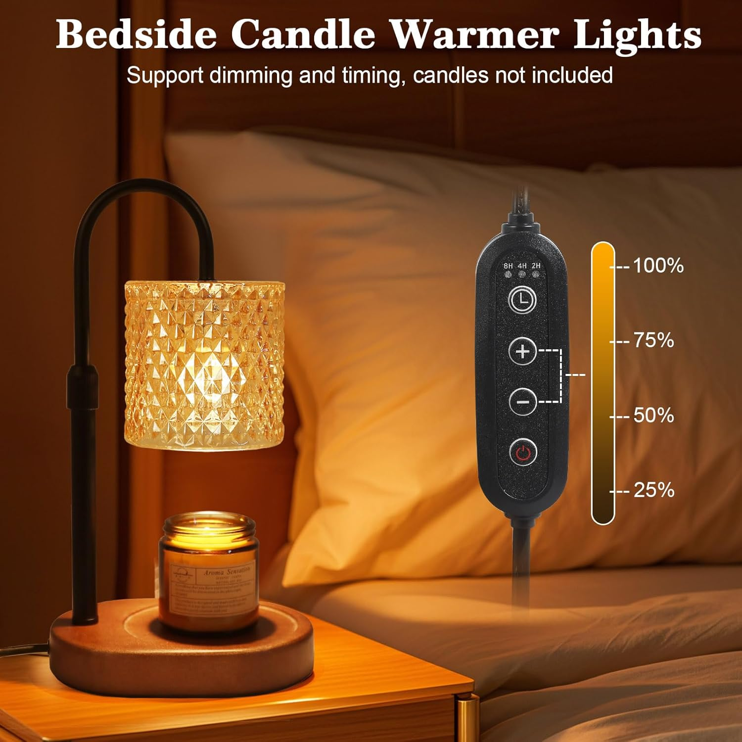 Candle Warmer Lamp with Timer Dimmer Adjustable Height Electric Wax Warmer Vintage Home Decor for Scented Jar Candles,Birthday Gifts for Women - Light Yellow image number 4