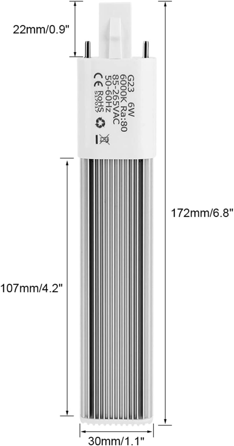6W LED Tube Light, 28Pcs 2835 LED, Cool White 6000K, G23 GX23 Base, Premium Aluminum ABS Shel (G23)