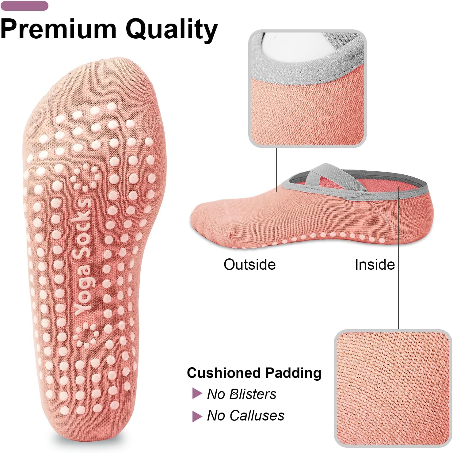 3 Pairs Pilates Socks with Cross-Straps for Women, Anti-Slip Pilates & Yoga Socks with Grips for Ygoa, Barefoot Exercises, Hospital, Indoor Workouts - Beige+Milk Tea+Grey image number 2