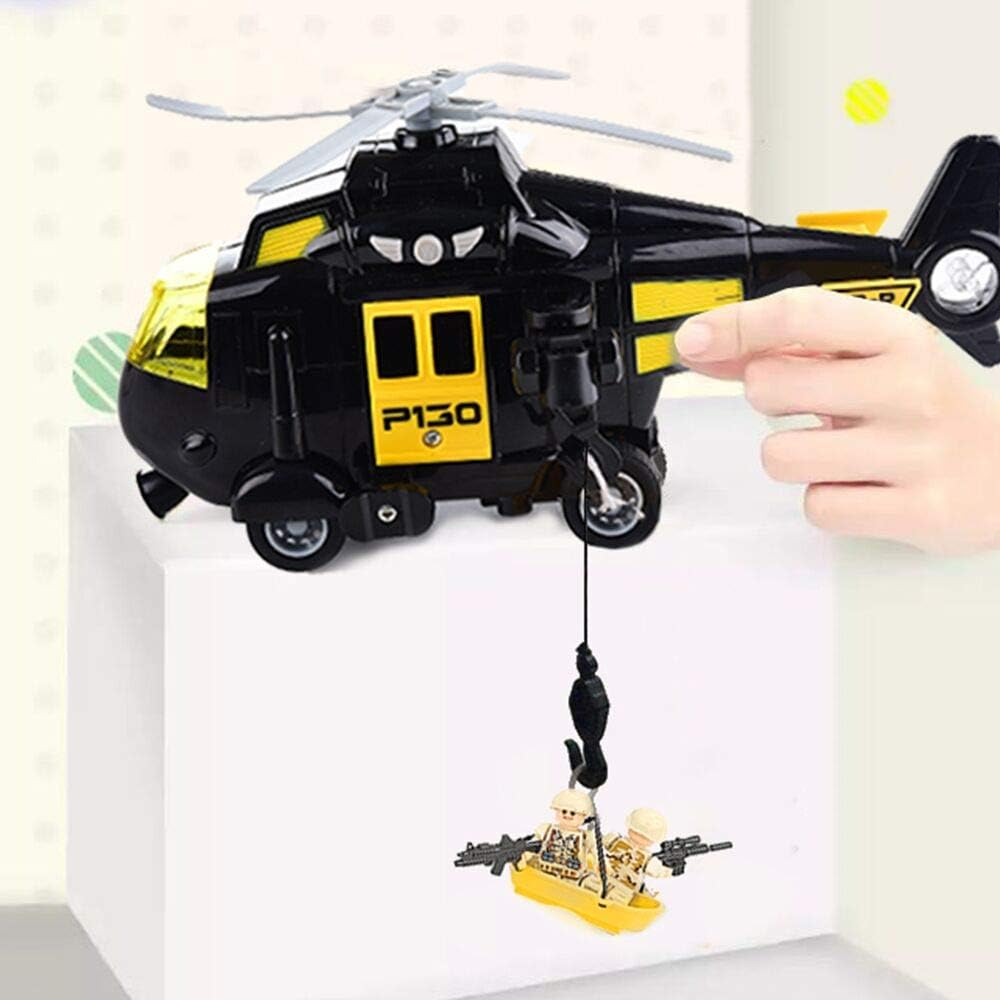OMGTOY Military Helicopter, Airforce Airplane Toy with Hanging Basket Lights and Sounds for Kids(Black) - White image number 2
