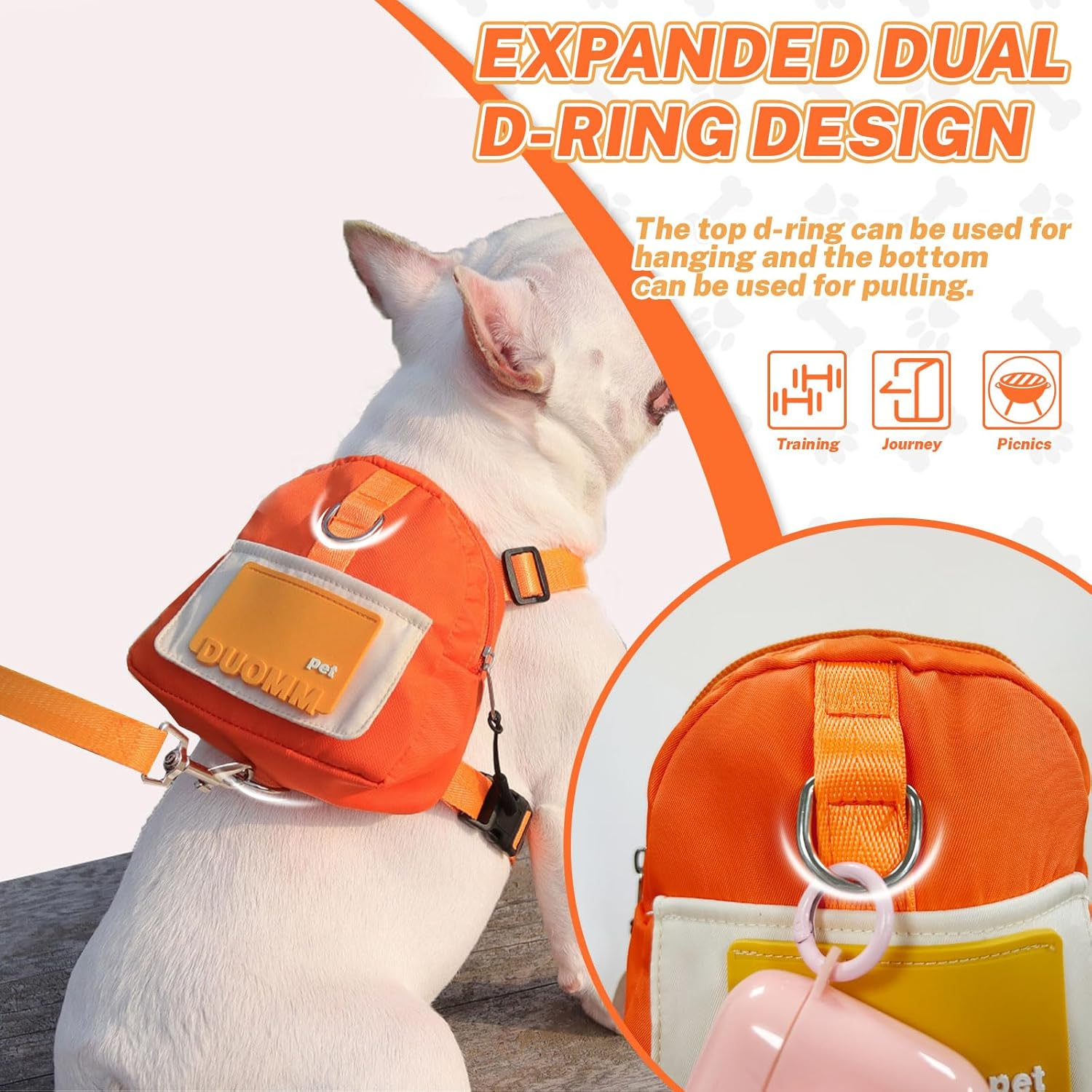 Bagentry Adjustable Dog Backpack Harness with Leash & Poop Bag Dispenser, Waterproof Dog Saddle Bag, Pets Self Carrier Dog Harness Bag for 17-33 Lb Medium Doggy Travel Hiking Walking (Orange) image number 4