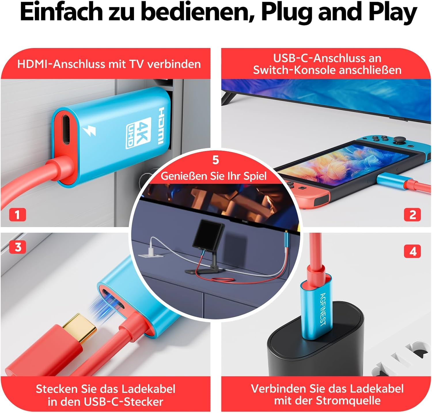 4K USB C to HDMI Cable Compatible with Nintendo Switch NS/OLED, 2 M / 6.6 Ft Switch Dock with 4K @ 60 Hz Output for TV Screen Mirroring Laptop, Tablet, Steamdeck image number 2