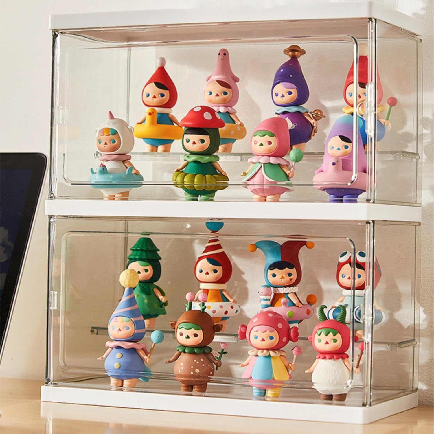 Toy Display Storage Box Acrylic Clear Display Case PET Transparent Case Figure Display Dust-Proof Cabinet Doll Toys Organizer Case Countertop Cube with Removable Ladder (Small - Two Layers) image number 2