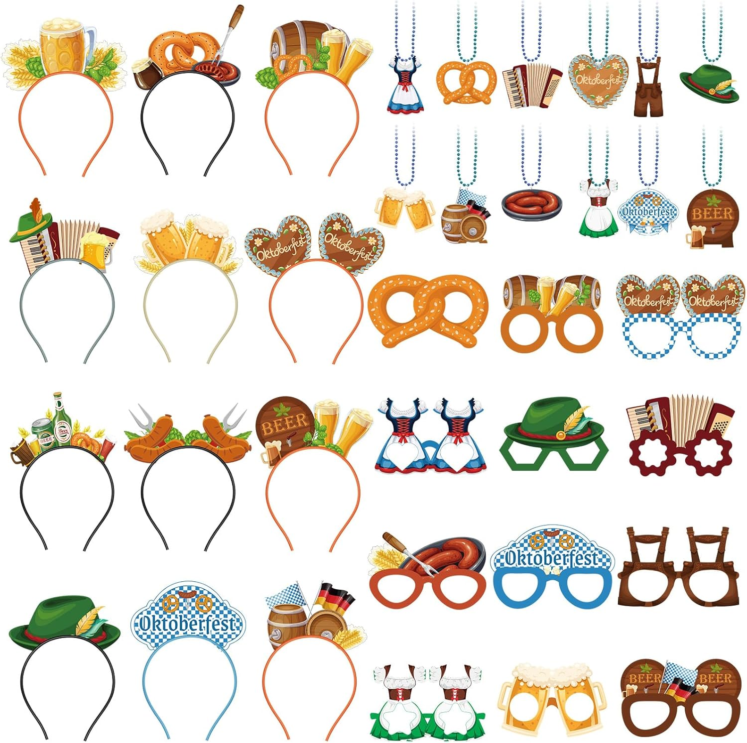 Herdear 36 Pcs Oktoberfest Party Favors Set Oktoberfest Felt Eyeglasses Headbands Bead Necklaces Oktoberfest Photo Booth Props Accessories for German Bavarian Beer Festival Decoration Party Supplies image number 6
