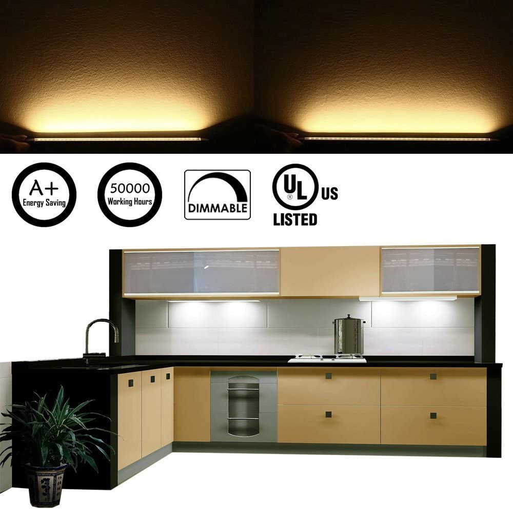 AIBOO Dimmable LED under Cabinet Lighting Bar, 12V under Counter LED Light Strip Linkable Kit with Rocker Switch Kitchen,Showcase,Worktop, Shelf Lighting(8 Panel Kits Warmwhite) image number 5