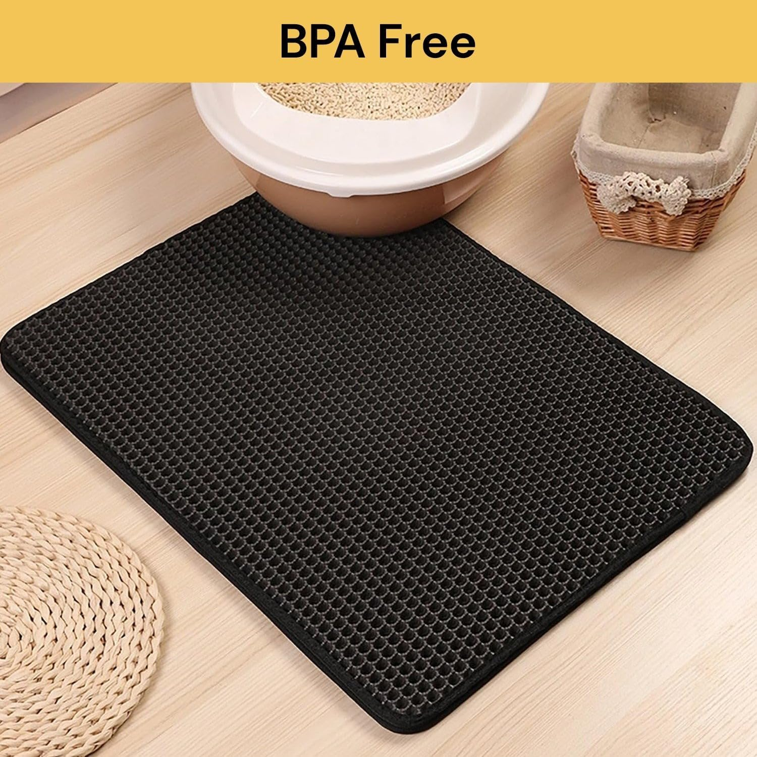 Spendeal Cat Litter Mat Honeycomb Double Layer Waterproof Urine Proof Trapping Large Mat, Scatter Control Kitty Litter Mat, Easier to Clean, Washable Non-Slip Litter Trapping Mat (S (50X40Cm)) image number 6