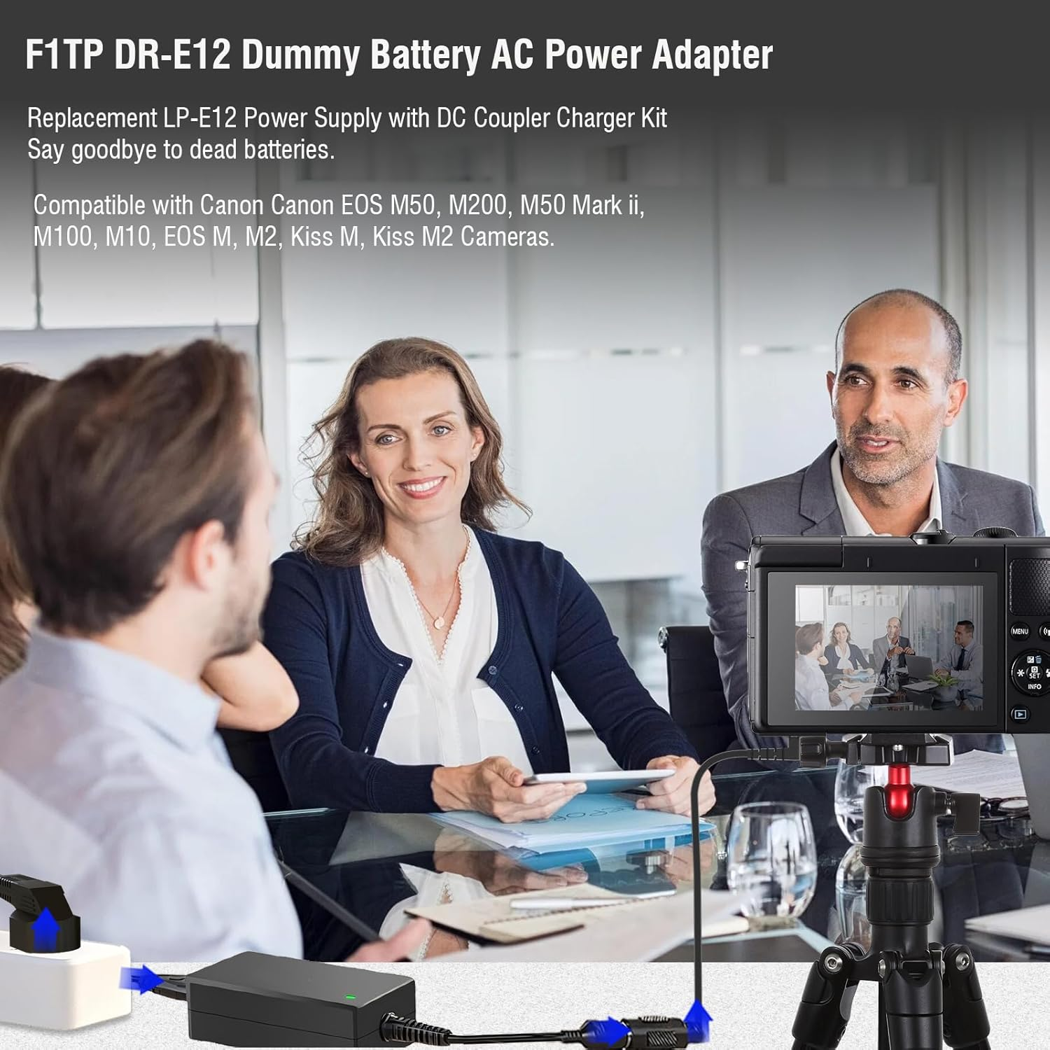 F1TP ACK-E12 AC Power Supply Adapter DR-E12 DC Coupler Kit (Replace Canon LP-E12 Battery) for Canon EOS M50 Mark II, EOS M M2 M10 M50 M100 M200, Kiss M, Kiss M2 Cameras.
