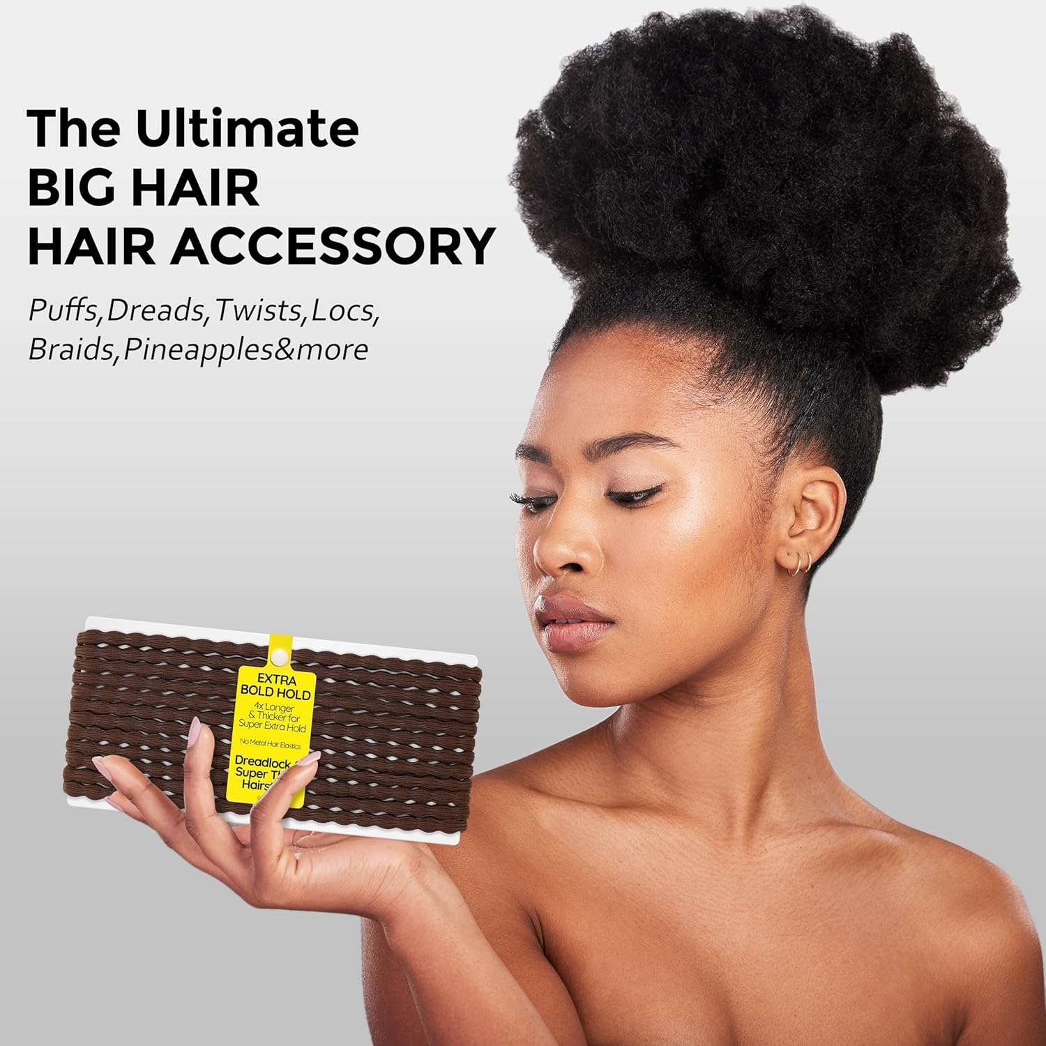 12-Pack 4X Extra Long Hair Ties - Ideal for Dreadlocks, Curly, Extra Thick Hair - Durable, Oversized, and Gentle Ponytail Holders, XXX, Brown - Brown image number 2