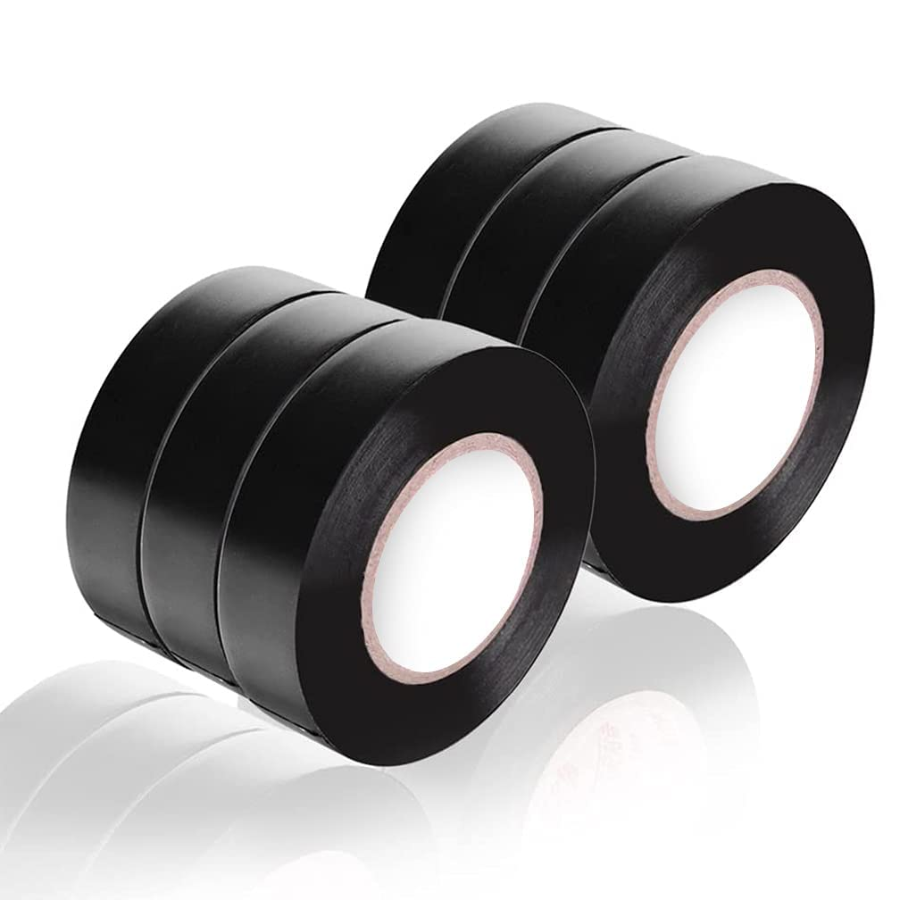 Viaky Black Electrical Tape 6 Pack Each Roll 0.6" X 50' (15Mm X 15M) High End Industrial Grade - Rated to 176 Degrees & 600 Volts - Vinyl Insulating Backing - Perfect for Electric Wiring Projects