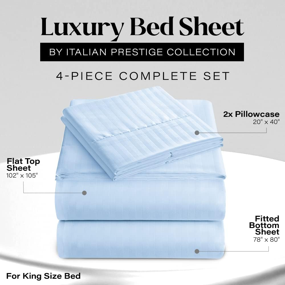 King Sheet Set - 4-Piece Striped Deep Pocket King Bed Sheets - Ultra-Soft & Wrinkle-Free King Size Bedding - Cooling Microfiber King Bed Sheet Set with 1 Fitted Sheet, 1 Flat Sheet, 2 Pillowcases image number 6