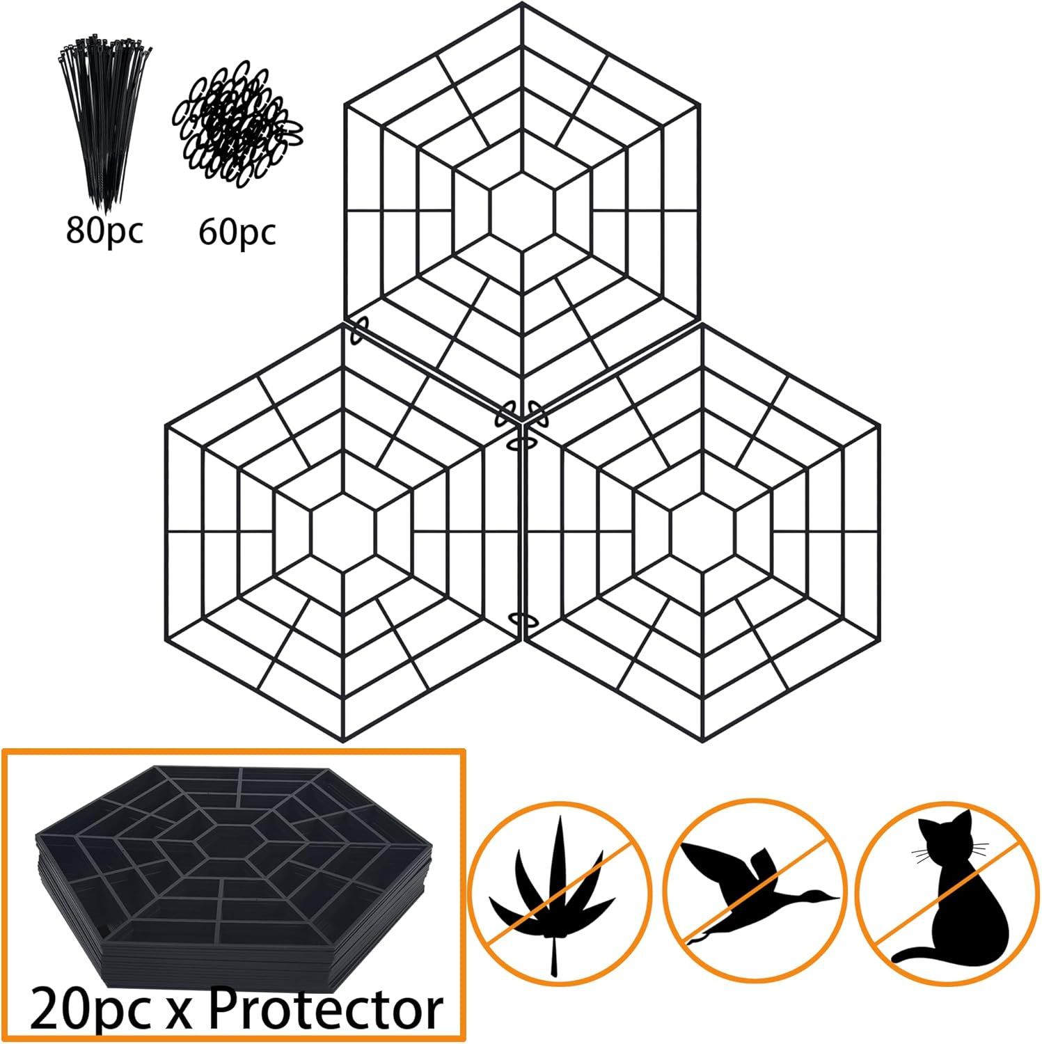 Pond Protectors - Pack of 20 Lightweight Plastic Floating Net Rings Protective Cover Net Heron & Cats Deterrent, Black image number 1