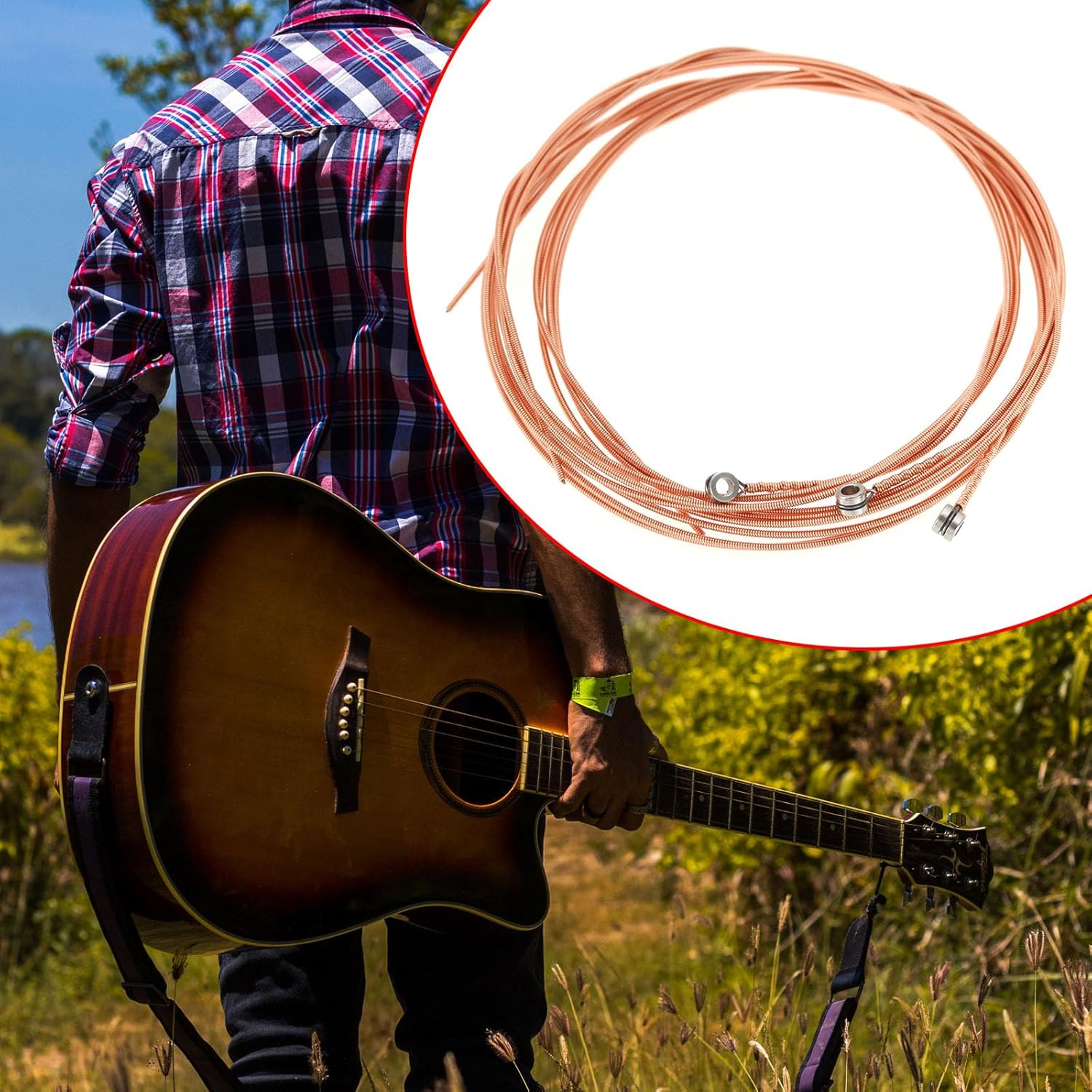 10Pcs E-6Th Guitar Strings Guitar Low E String 88Cm Acoustic Guitar String Folk Guitar String Resistant Rust Copper String Guitar String Replacements image number 1