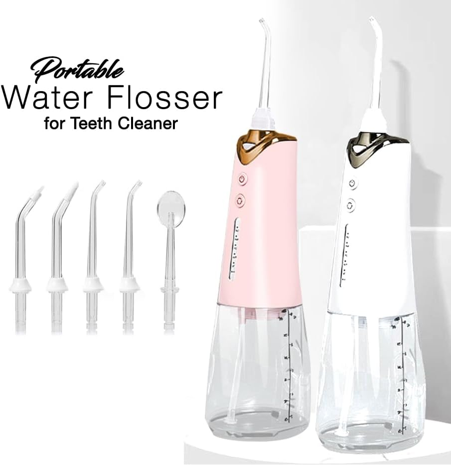 Cordless Rechargeable Water Dental Flosser, 5 Jet Tips, 5 Modes, 300Ml Detachable Tank, IPX7 Waterproof, Portable Oral Irrigator (White)