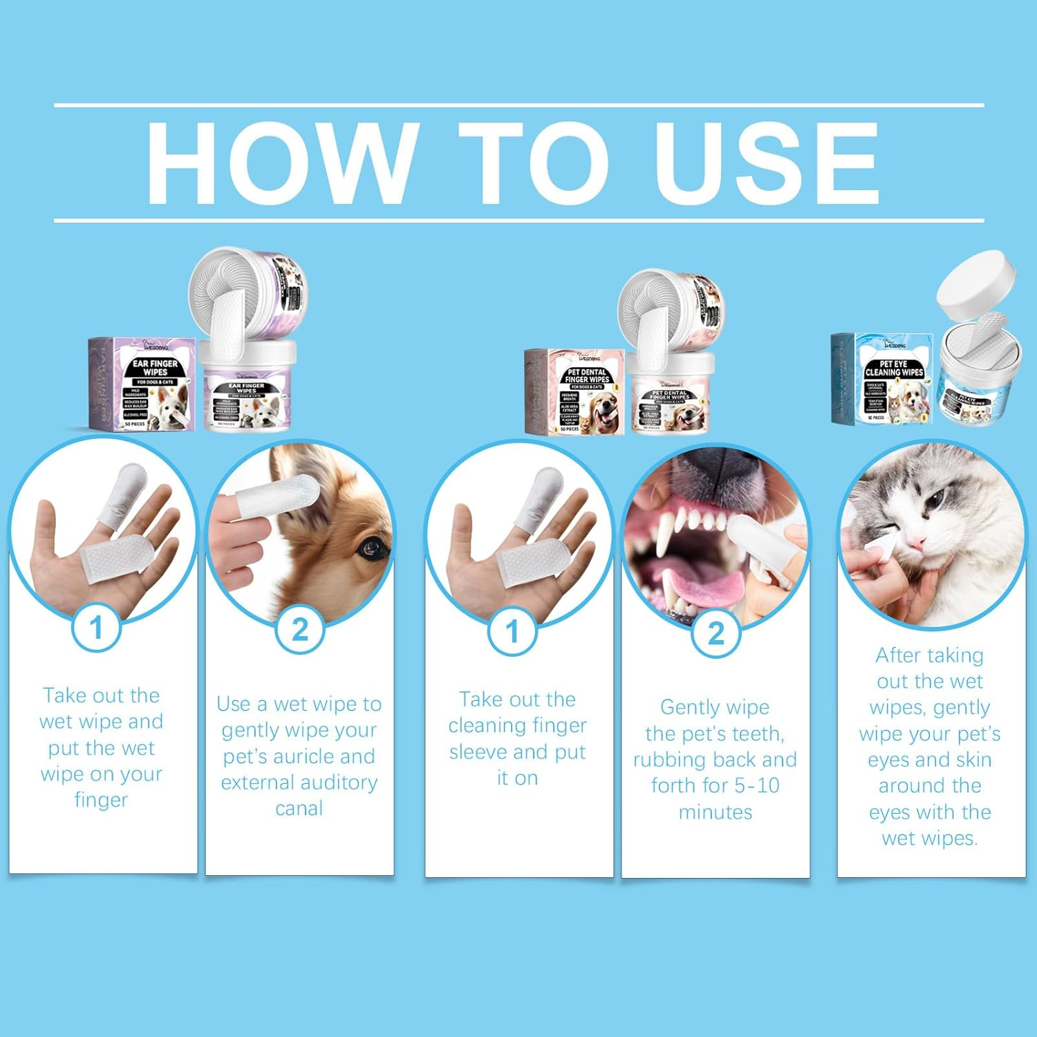Pet Dental and Hygiene Cleaning Kit, Gentle Teeth, Ear and Eye Care Wipes with Finger Design, Long-Lasting Formula image number 4