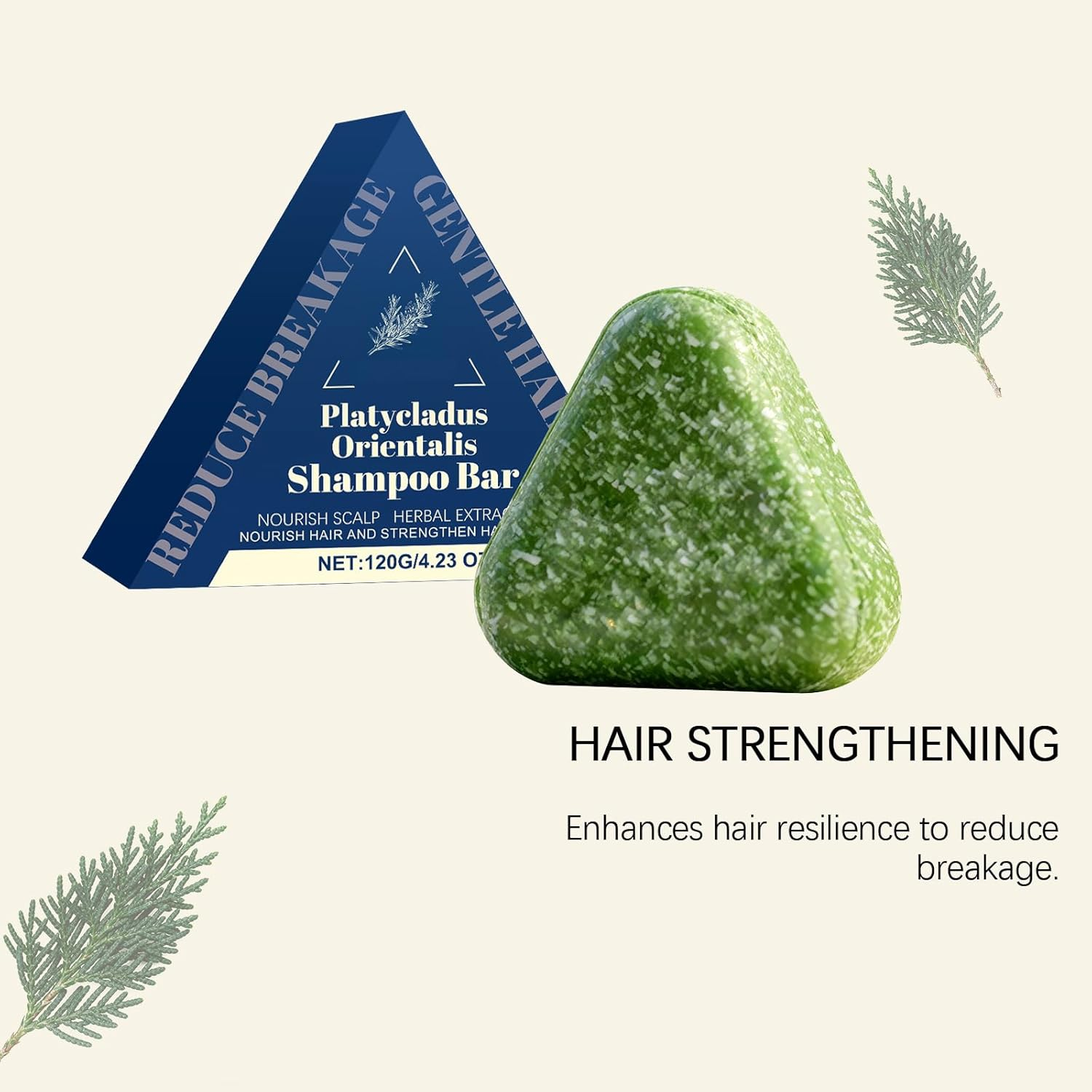 Cypress Leaf Solid Shampoo Bar - Triangle Shampoo Soap, Strengthening Hair & Reducing Hair Loss，Usmans Grass Shampoo Soap，Nourishing Hairs & Eliminating Dandruff for Men Women (2Pcs) image number 2