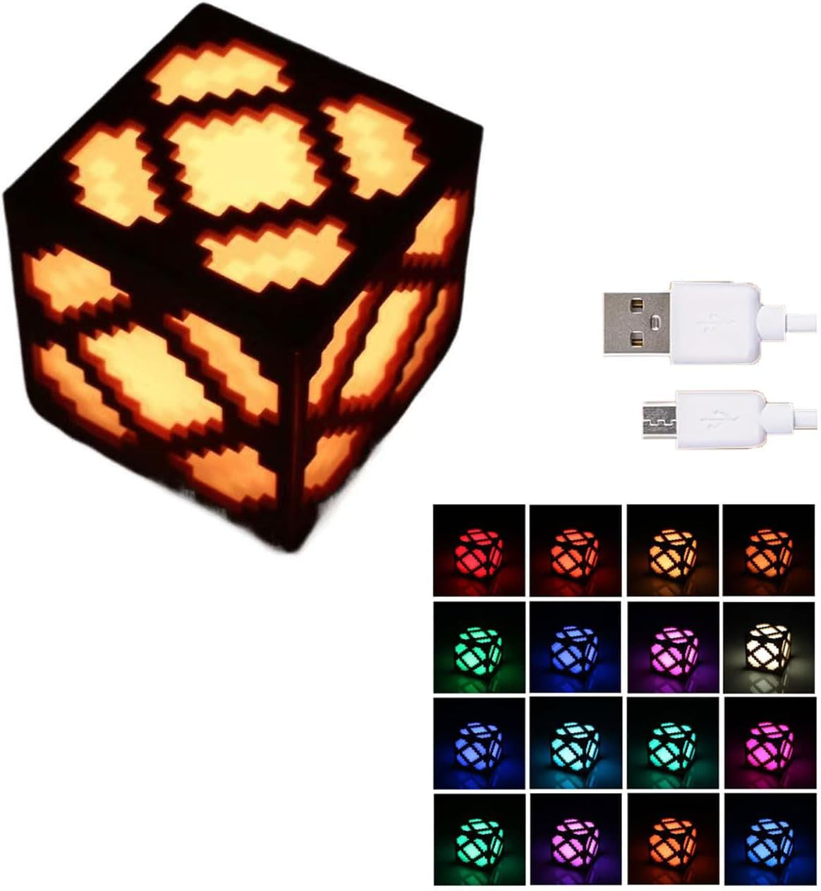 Pixelated Mood Light Square Cube Lamp, 16-Color LED Rechargeable Wall/Table Mountable Lamp for Boys Gaming Room Decor image number 6