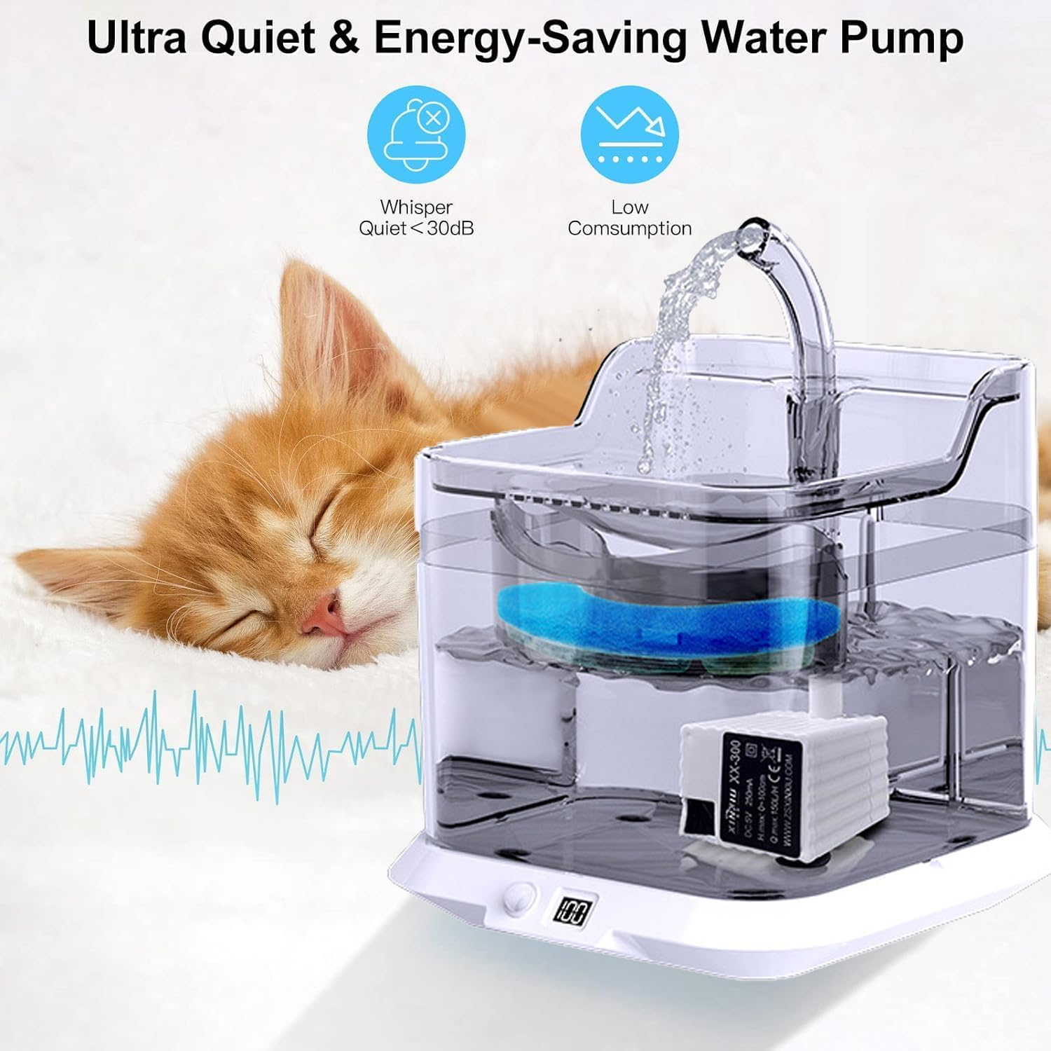 Cat Water Fountain, 2L Automatic Cat Fountain, Pet Water Fountain with Motion Sensor, Filters and Ultra Quiet Pump, for Large Dogs and Small to Medium Animals image number 6