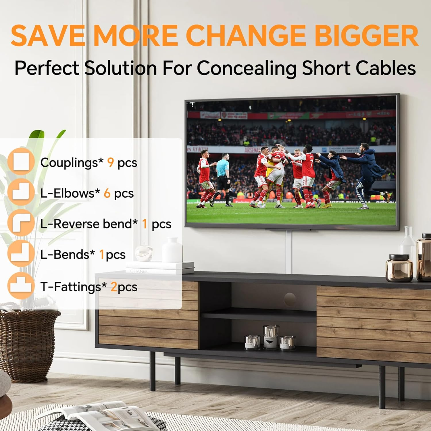 BREENHILL Cord Cover on Wall, 24X14Mm Cable Raceway 10-Pack (40Cm) - Medium Cord Concealer for Multiple Wires, Wall TV Power Supply Organizer, Paintable Design image number 1