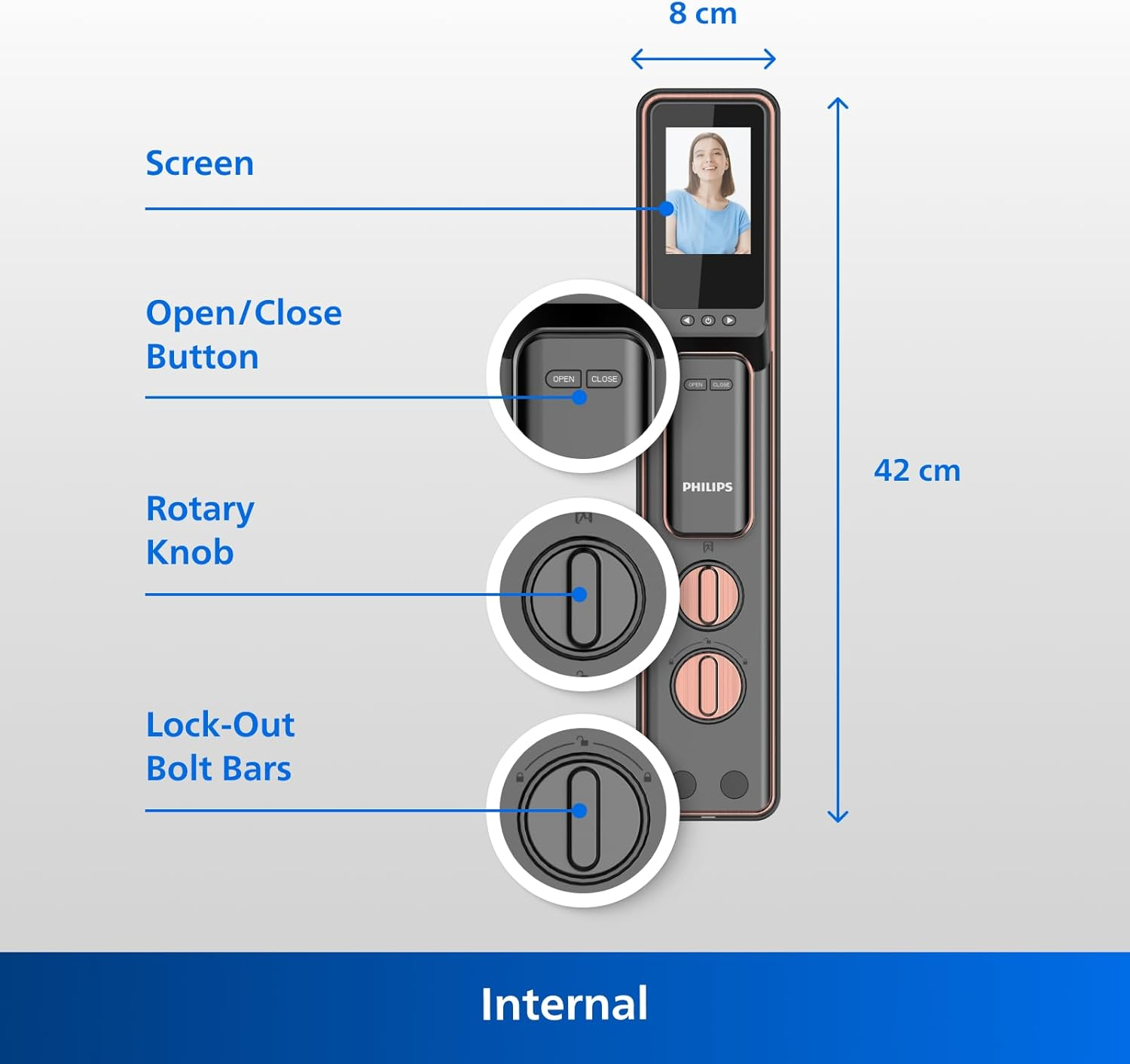 Philips Easykey Smart Photo Capture & Doorbell Smart Door Lock Australia - Smart Lock, Smart Door Lock Australia, Fingerprint Lock, Smart Home, Home Improvement, Keyless Door Lock, Safety Lock -Copper image number 3