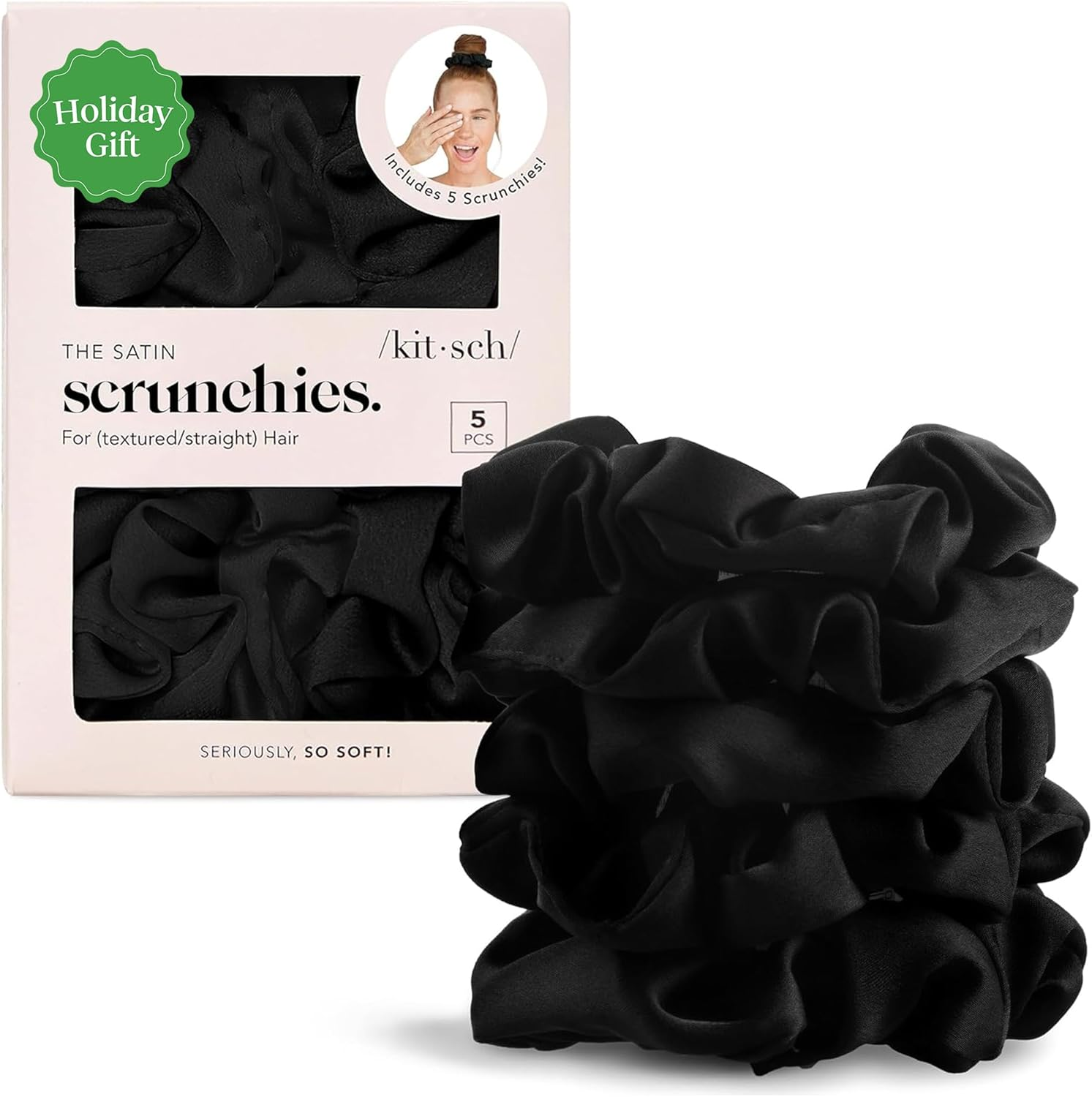 Kitsch Satin Scrunchies for Women - No Crease Hair Ties for Girls | Scrunchies for All Hair Types and Textures, Perfect for Day or Night | Ideal Gifts for Women - 5 Pcs, Cameo