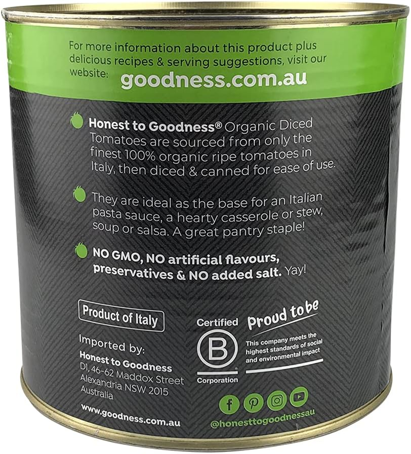 Honest to Goodness, Organic Diced Tomatoes, 2.5 Kilograms - Sourced from 100% Organic Italian Ripe Tomatoes. Picked, Diced and Canned Fresh on the Day. image number 3