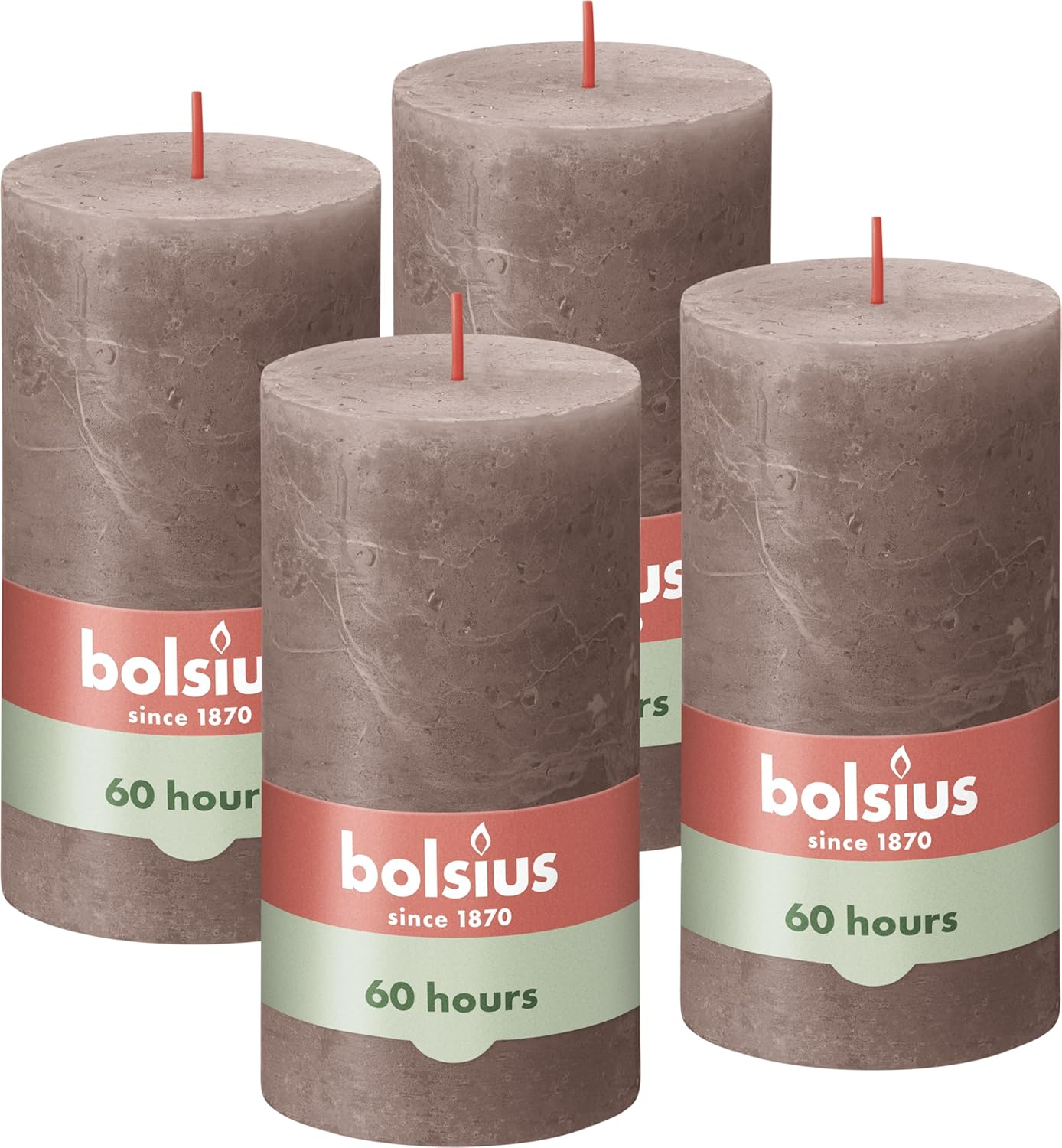 Bolsius Rustic Pillar Candles - Light Grey - Pack of 4-8 X 7 Cm - Decorative Household Candles - Length Burning Time 35 Hours - Unscented - Natural Plant Wax - without Palm Oil