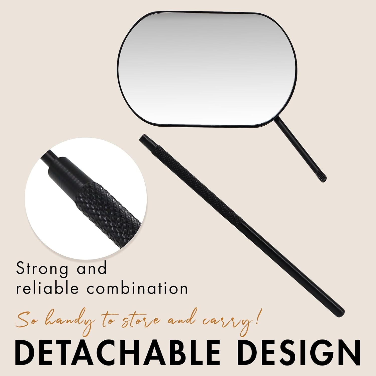 Lash Mirror Extra Large Makeup Mirror for Eyelash Extensions Detachable Stainless Steel Square round Lash Extension Accessories(Black)