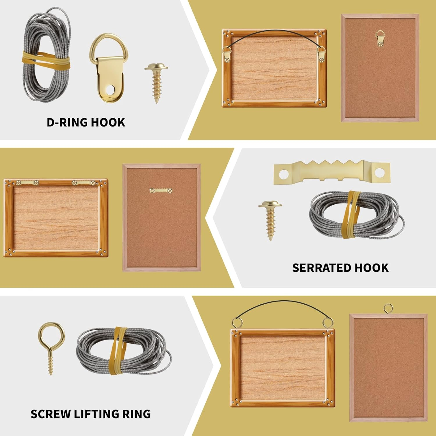 282 Pcs Picture Hooks Set, Picture Hanging Kit with Heavy Duty Frame Hooks, Nails, D-Ring, Sawtooth Hardware, Gold Metal Picture Hanger Assortment for Frames Mounting image number 2