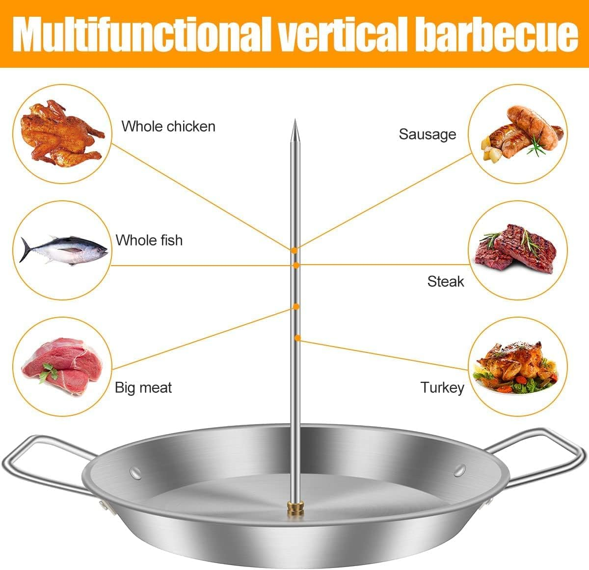Vertical Skewer for Grill, BBQ Skewers Stainless Steel Stand 3 Sizes of Skewers for BBQ, Grill or Oven Kebabs, Sausage and Gyros image number 3