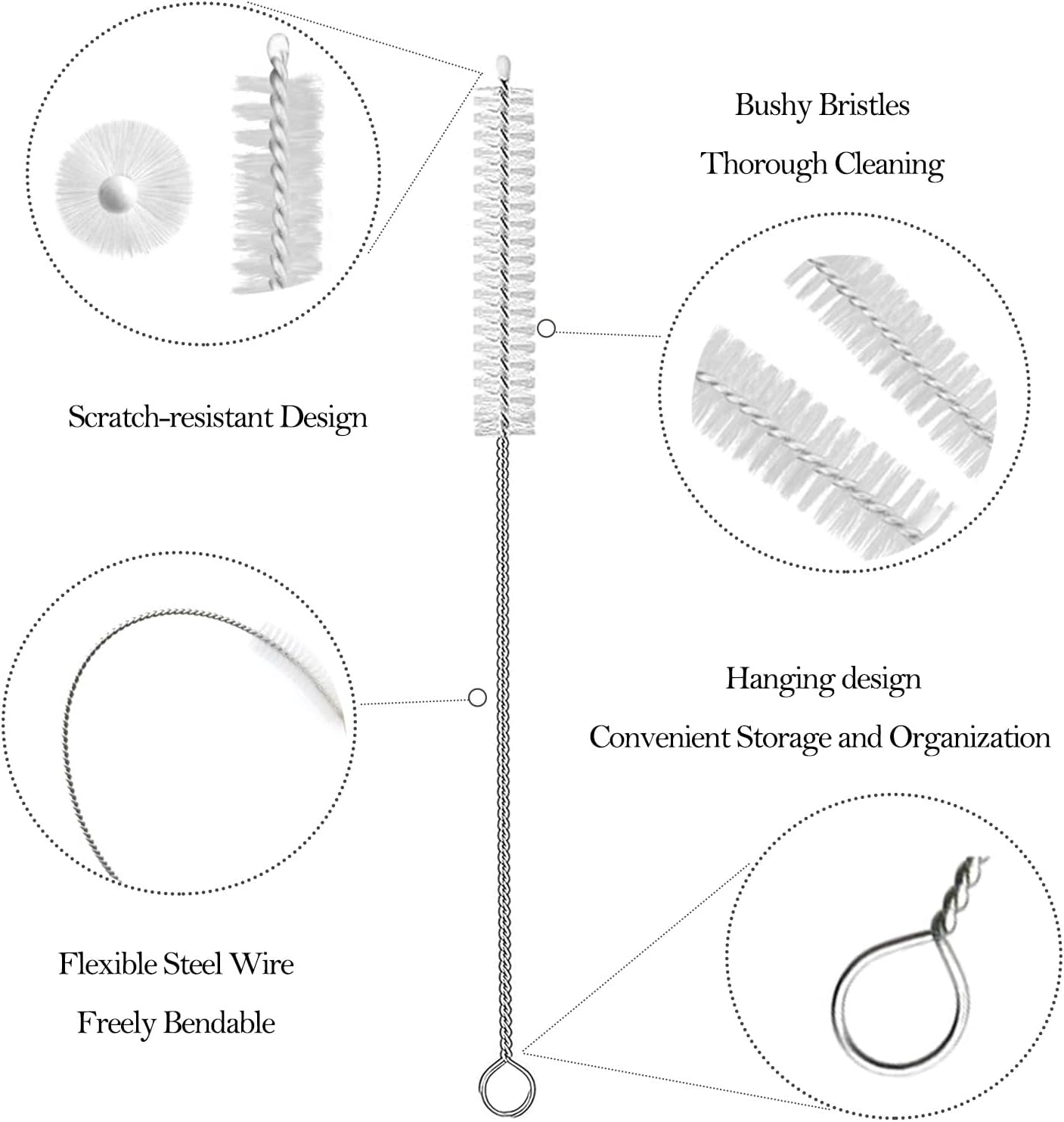 Straw Cleaner Brush Long 8 Inch,Straws Brush Bristles Diameter Have 2 Size(8+10Mm), Straw Cleaning Brush with Stainless Steel Nylon Bristles for Cleaning Straw,Baby Bottle, Sippy Cup, Stanley (10 PCS) image number 5