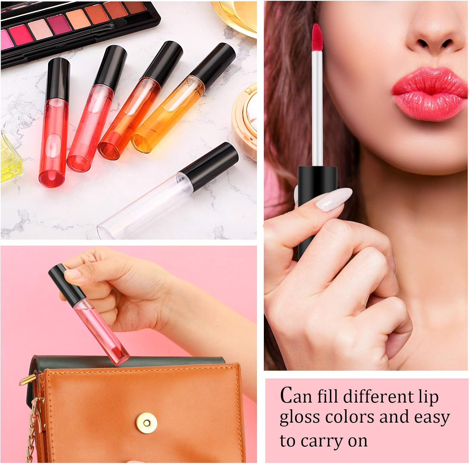 Nuanchu 100 Pcs 10 Ml Empty Lip Gloss Tubes Clear Mini Refillable Lip Balm Gloss Containers Bottles Plastic Lip Gloss Containers Lip Gloss Tubes with Wand and Rubber Inserts DIY Makeup (Black) - Rose Gold image number 4