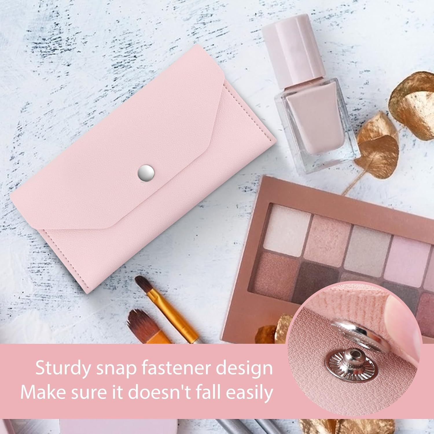 Teaaha Cash Wallet Genuine Leather Money Stuffing Wallet Organiser Reusable Budget Envelope Wallet Retro Clutch Wallet for Men Women Cash Check Billing, Minimalist Design, Pink, Modern image number 1