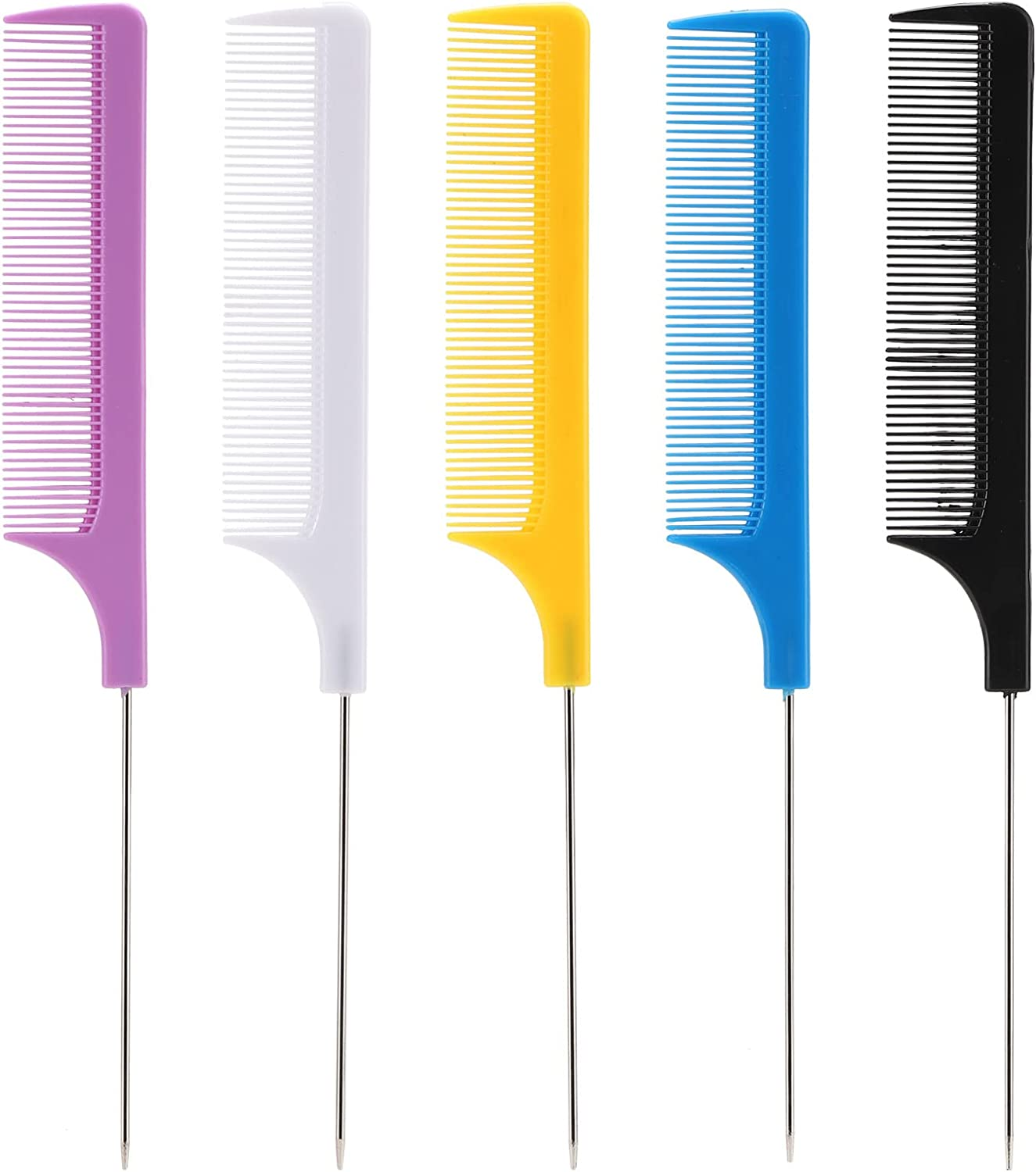 5 Pieces Rat Tail Comb Steel Pin Rat Tail Carbon Fiber Heat Resistant Teasing Combs with Stainless Steel Pintail image number 3