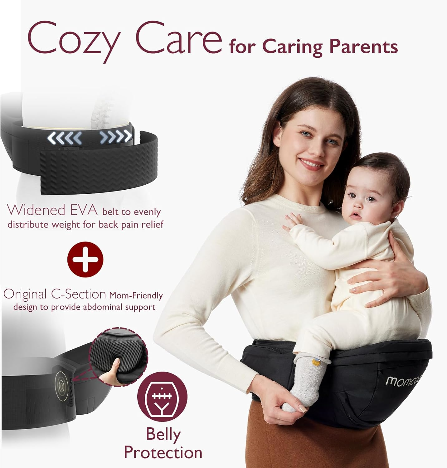 Momcozy Hip Seat Baby Carrier - Adjustable Waistband with Original 3D Belly Protector, Ergonomic Carrier with Various Pockets for Newborns & Toddlers up to 45Lbs, Black image number 6