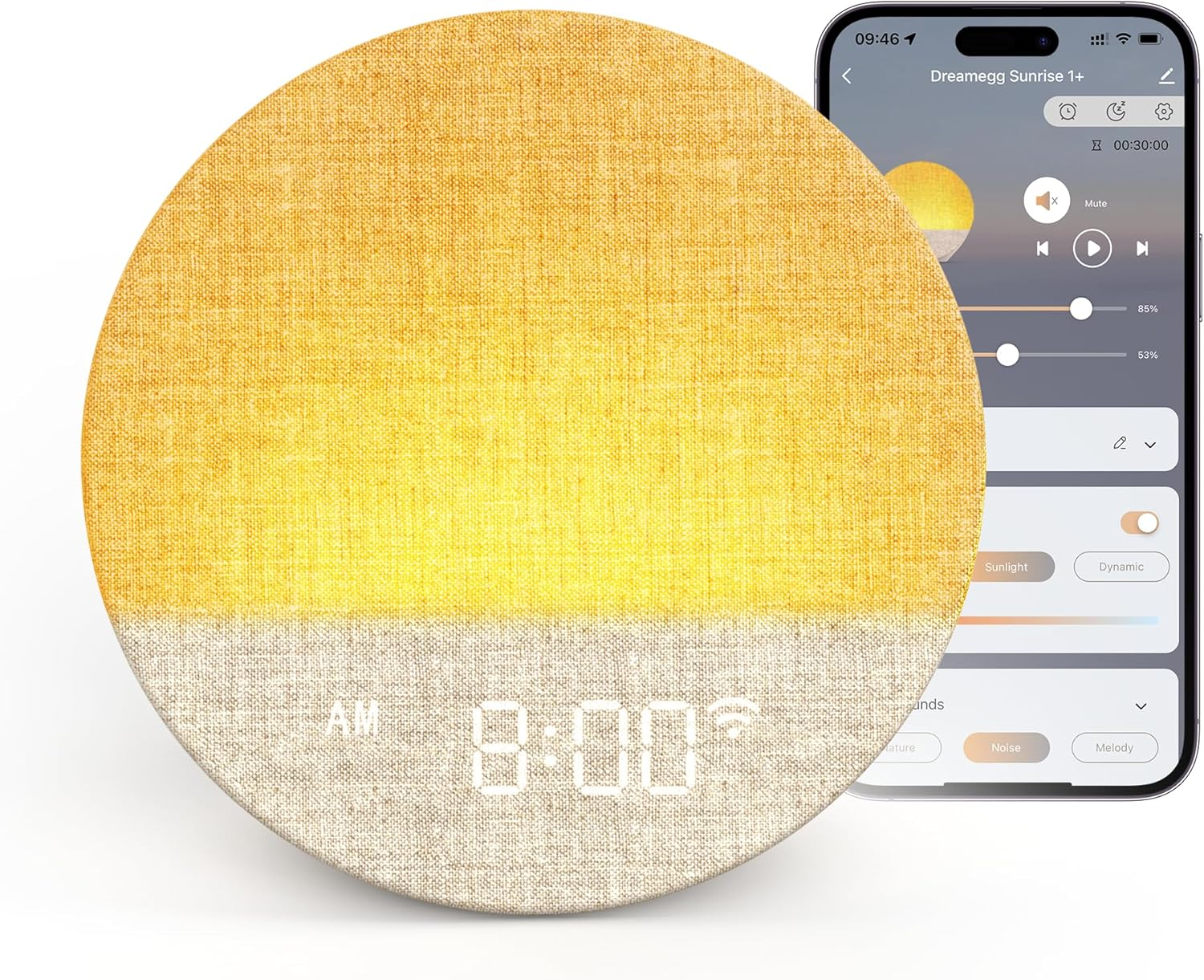 Dreamegg Sunrise Alarm Clock - Sunrise 1+ Sound Machine with 34 Soothing Sound, Sunset Simulation, Night Light, Smart/Physical Control, Routine Setting, Dimmable,White Noise Machine for Sleep, Gift