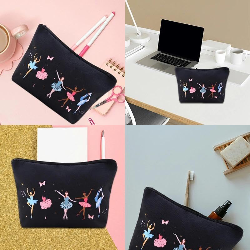 Ballerina Makeup Bags for Women Girls Ballet Recital Gifts for Daughter Granddaughter Travel Cosmetic Toiletry Pouch Organizer Dancing Lover Presents for Besties Sister - White image number 4
