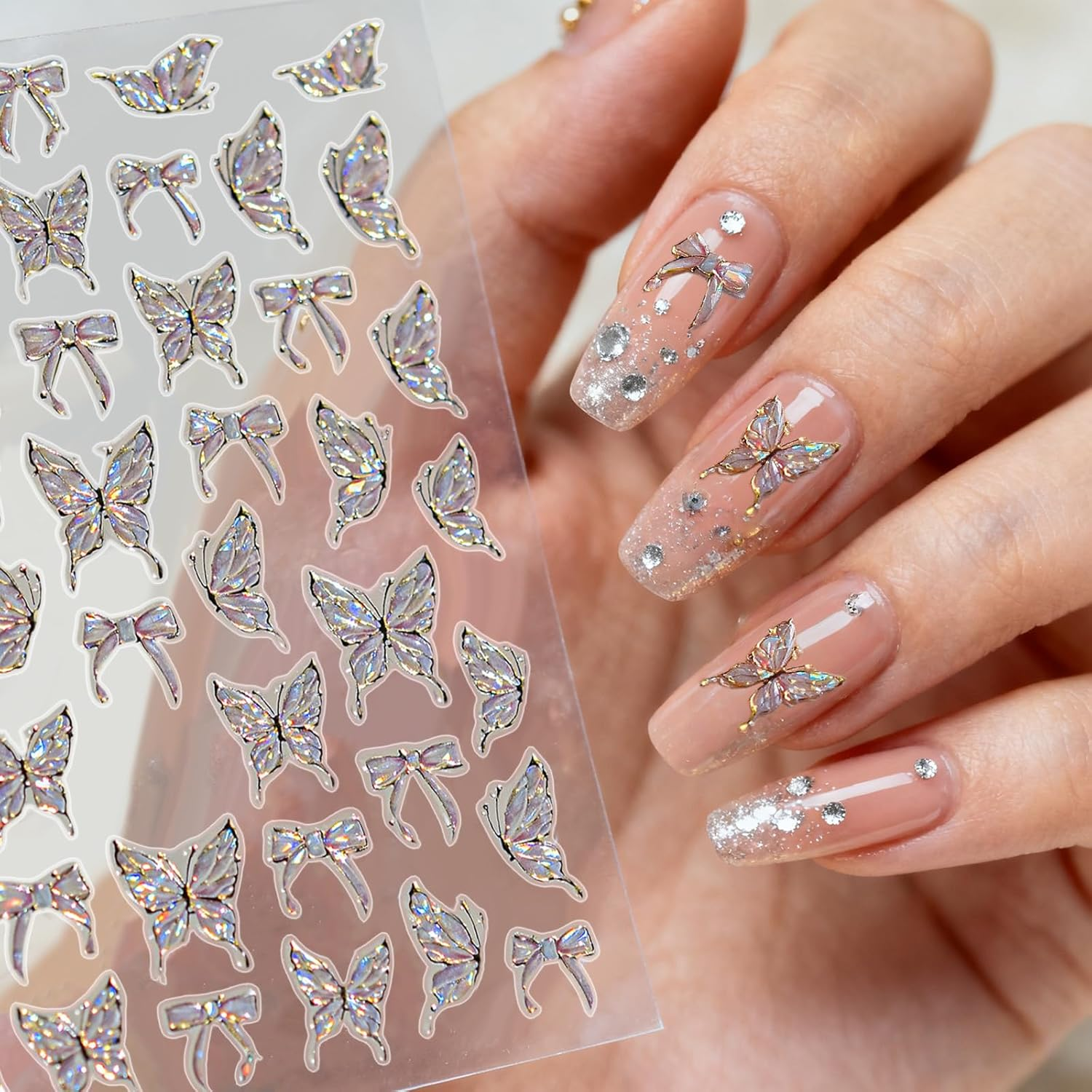 Vymoreon Nail Stickers for Nail Art, 5D Embossed Adhesive Stickers for Women Girls DIY Nail Art Decorations (Jelly Butterfly Design) image number 5