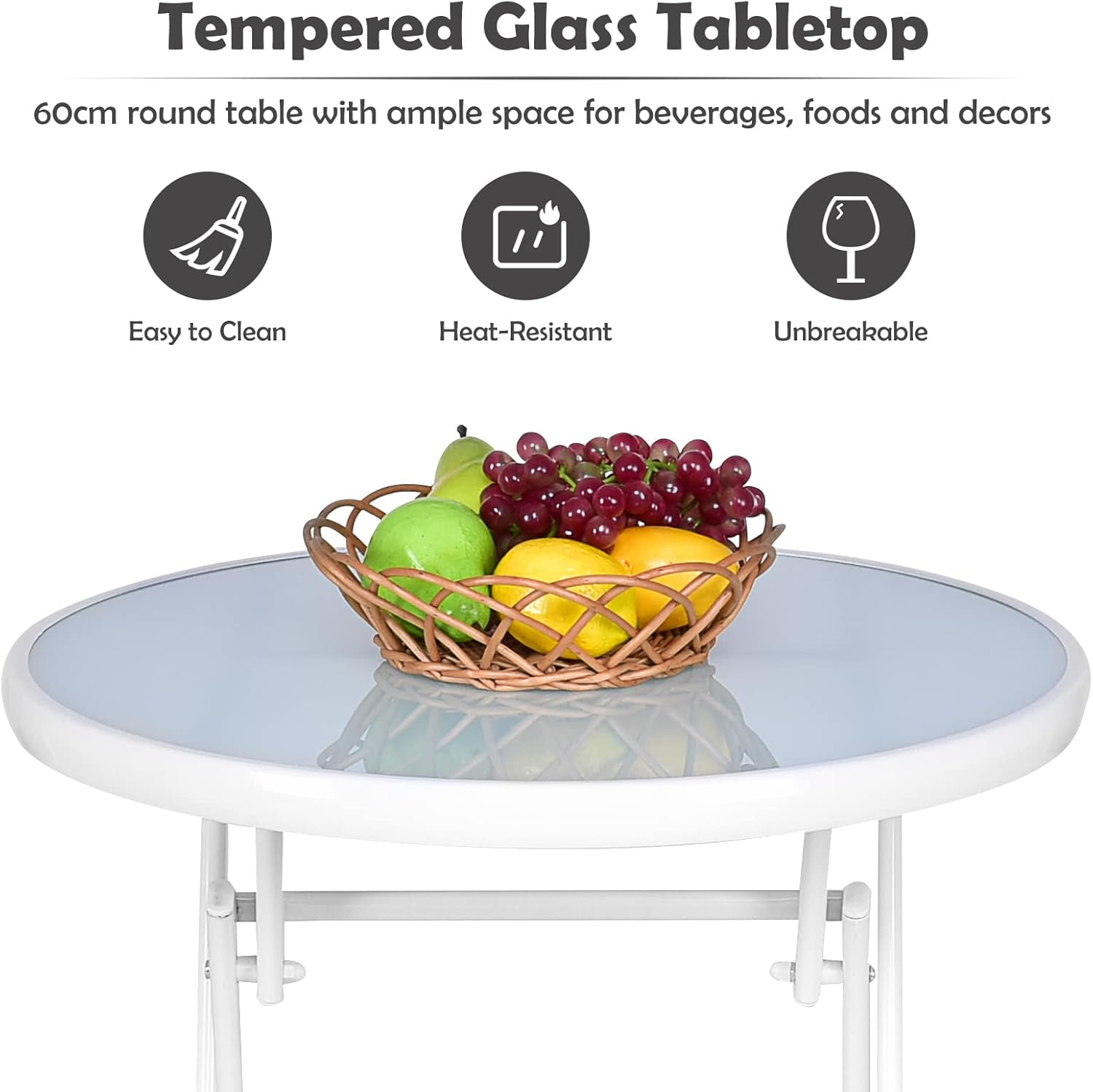 Costway Bistro Table Set, 3 Piece Patio Bistro Set, Outdoor Folding Table and Chairs, Foldable Patio Dining Set, Porch Furniture Set Garden Backyard Metal Frame No Assembly (White) image number 6