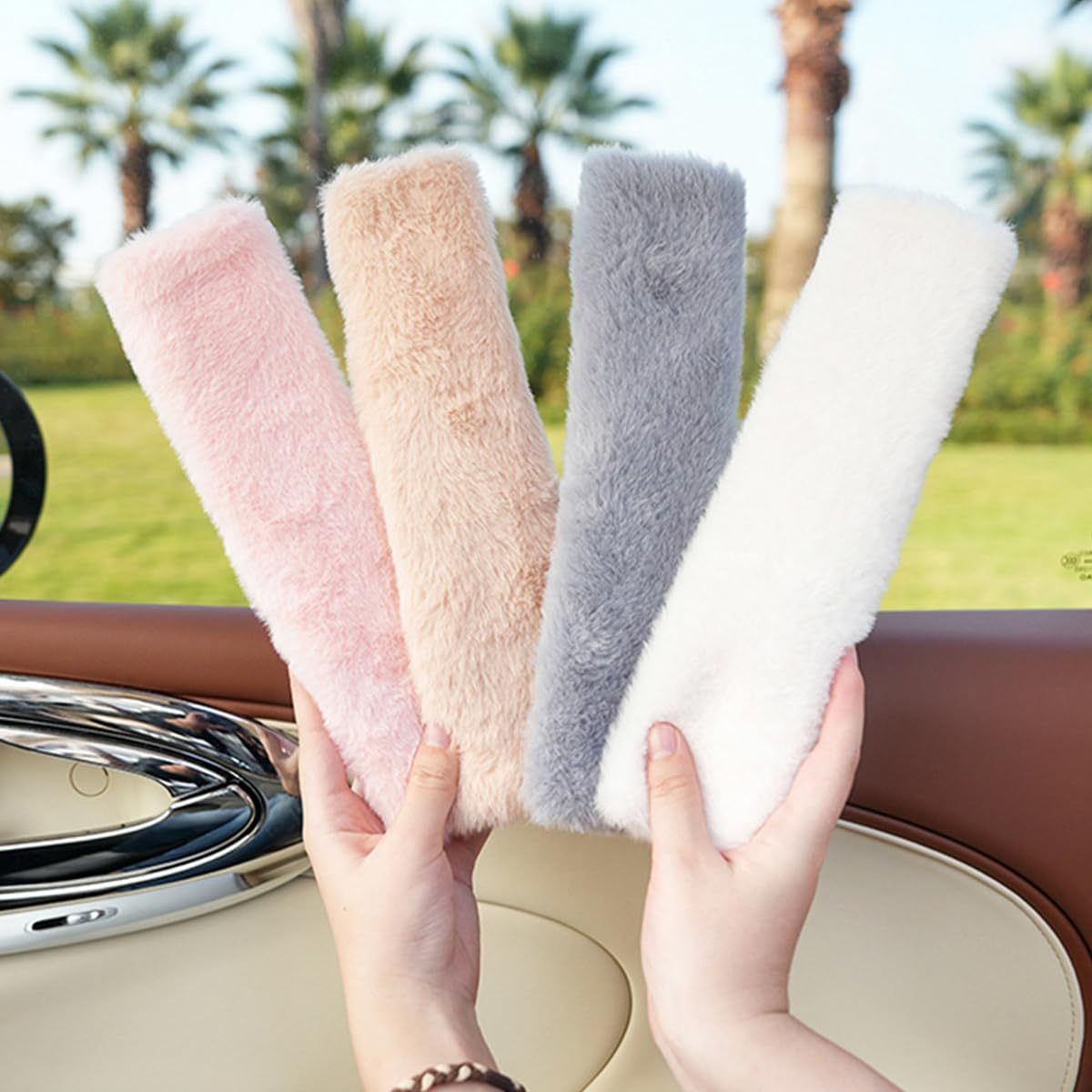 AIMALL 2 PCS Soft Faux Polyester Car Seat Belt Shoulder Pads, Winter Harness Protector Cover, 9.45 X 2.76 Inches, Available in Pink, Black, White, Milk Tea, Grey - Grey image number 3