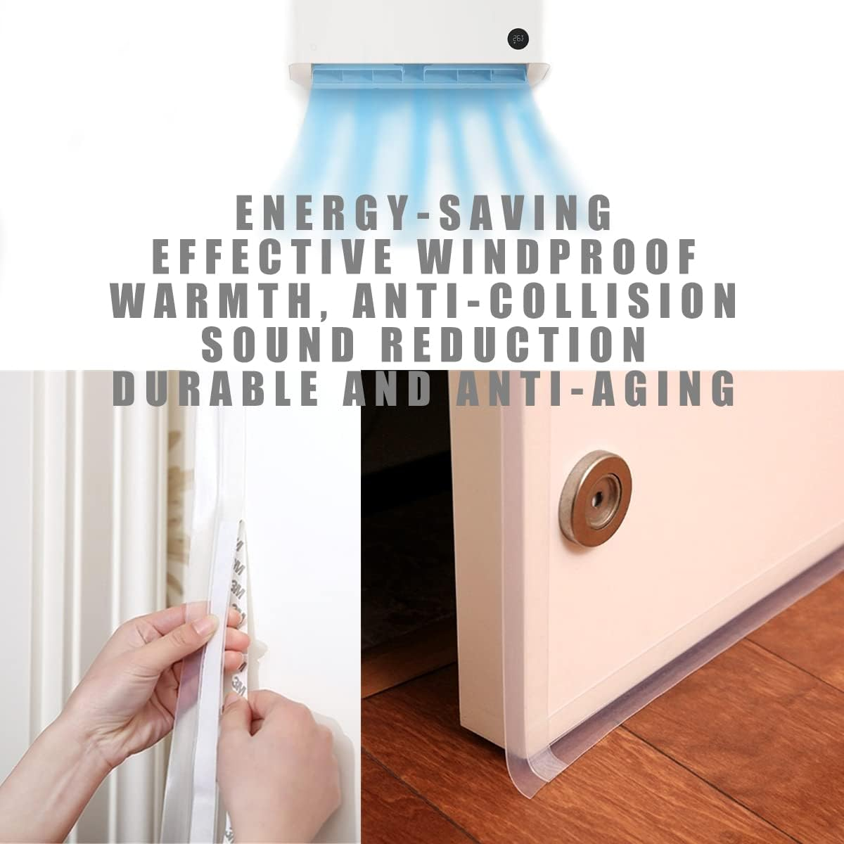 6M/19.6Ft Silicone Door Seal Strip, Weather Stripping Self Adhesive for Door or Window, Slim Insect Proof Door Strip Bottom Gap Sealing, Transparent 19.6 Feet Long - Width 35Mm