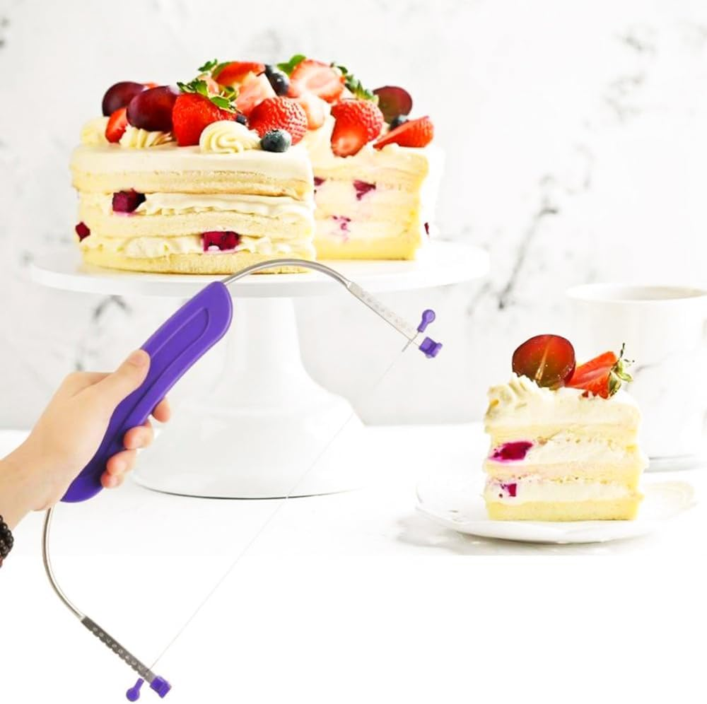 Adjustable Cake Levcake Cutter Slicer Leveler, 9 Different Height Premium Food Grade Stainless Steel Double Wires Cake Cutter/Slicer/Adjustable Cake Leveler for Leveling and Molding (Purple)